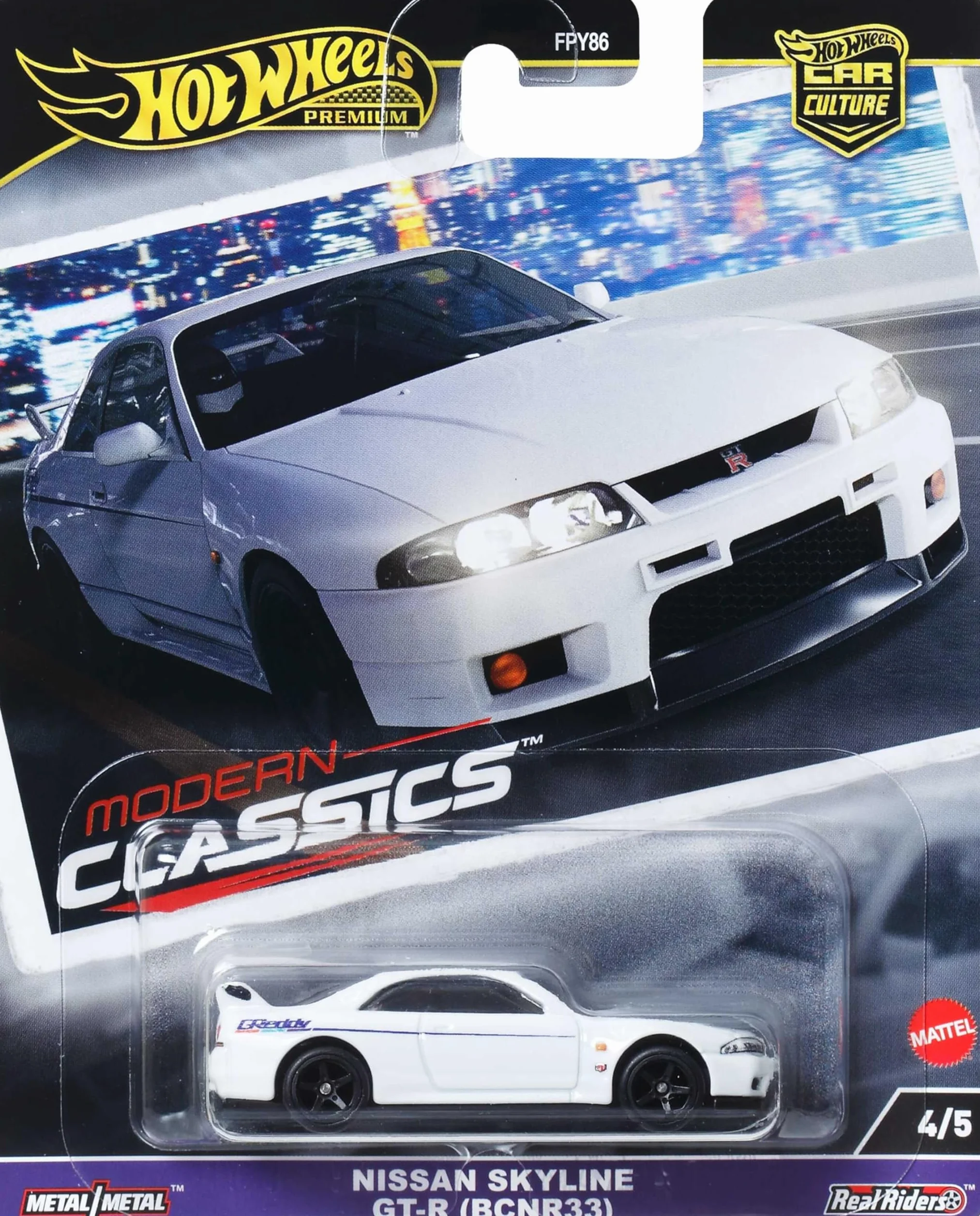 Hot Wheels Premium Nissan Skyline R-33, Kultowe auto Pojazd premium w skali 1:64, dla dzieci od 3 roku życia oraz dorosłych fanów i kolekcjonerów, HRV99