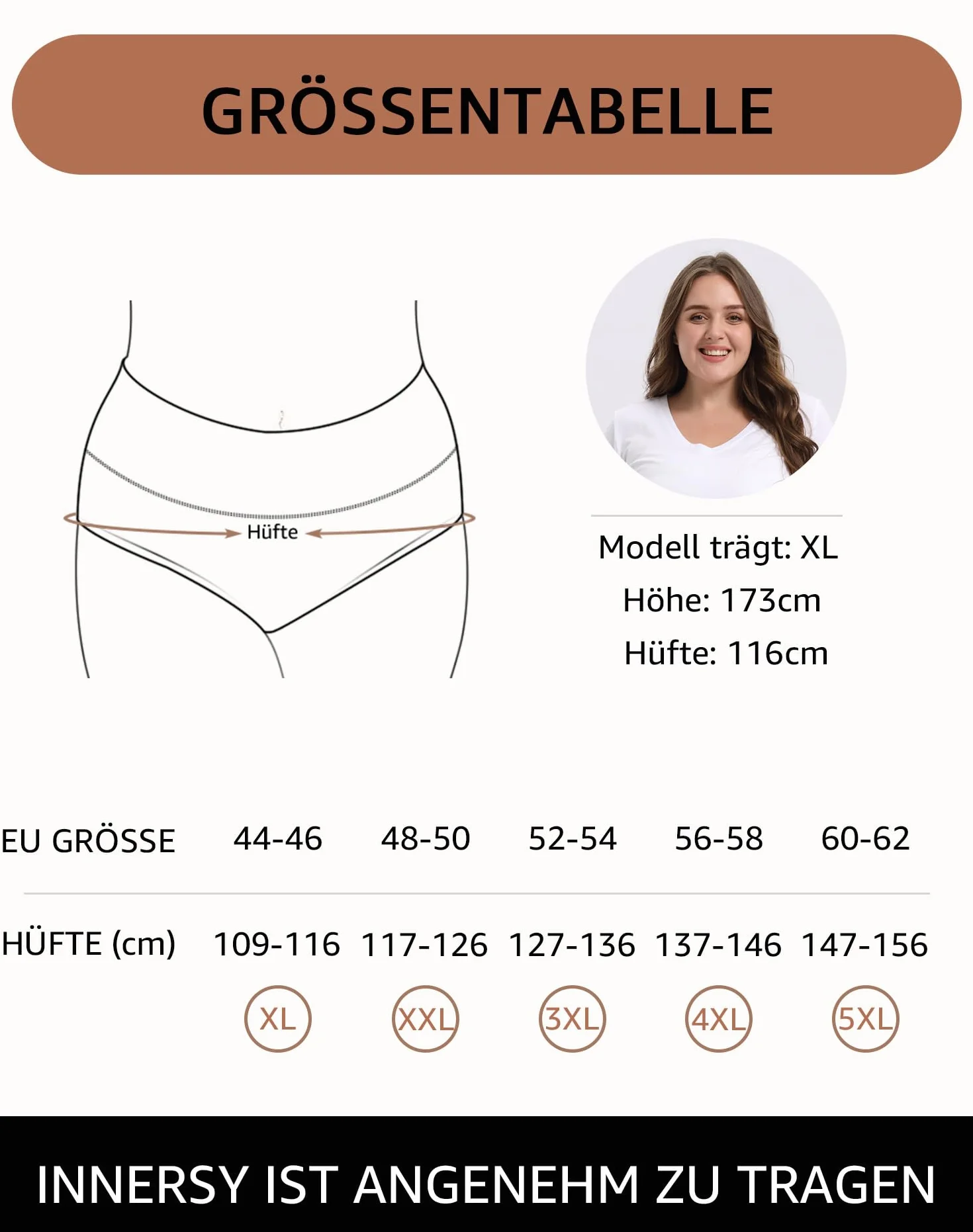 INNERSY Majtki duże rozmiary damskie majtki z bawełny High Waist Slip (44-62) 4 sztuki w opakowaniu