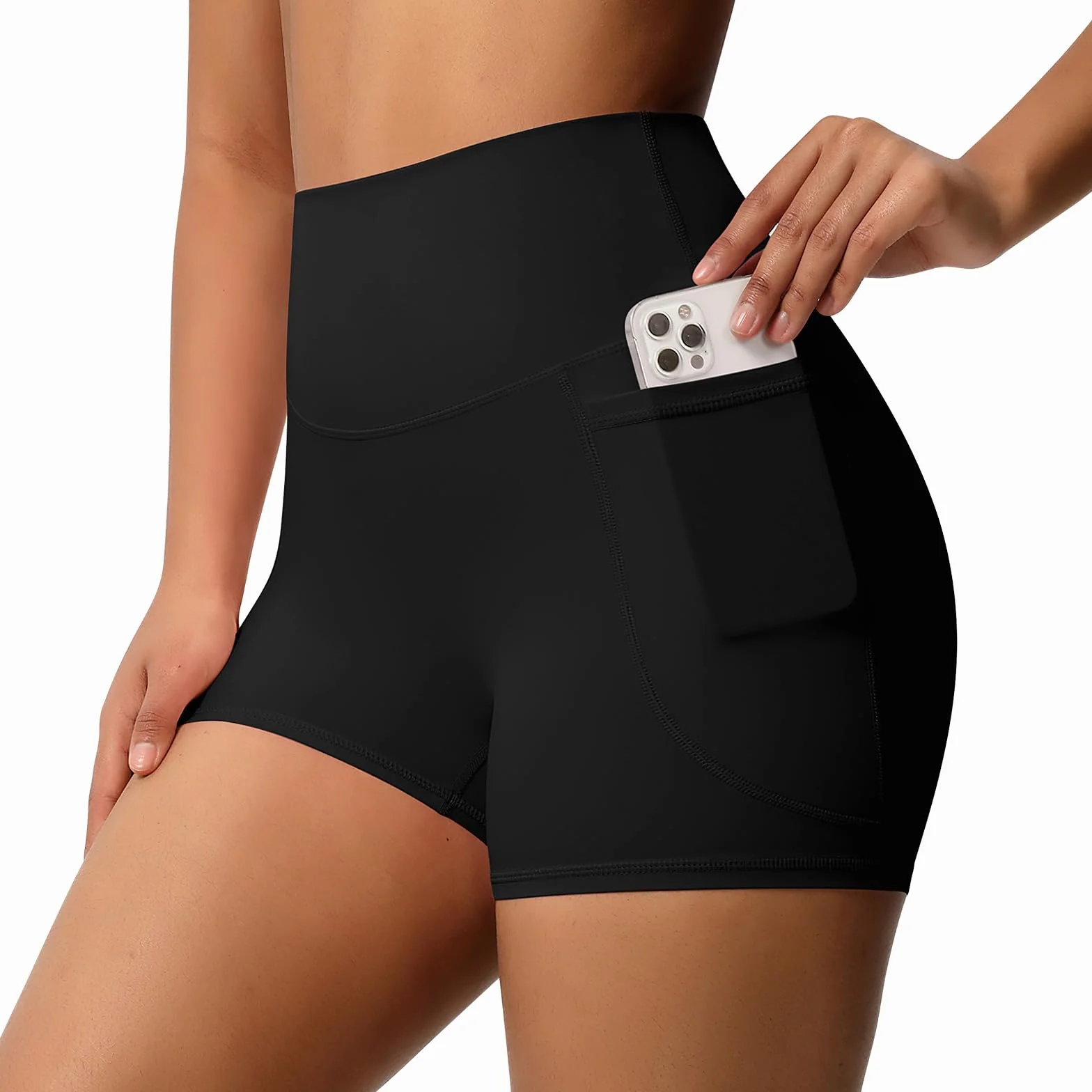 Damskie spodenki sportowe, krótkie legginsy damskie z wysokim stanem, z 2 kieszeniami bocznymi, nieprzezroczyste legginsy push up legginsy do biegania z wysokim stanem do jogi fitness bieganie