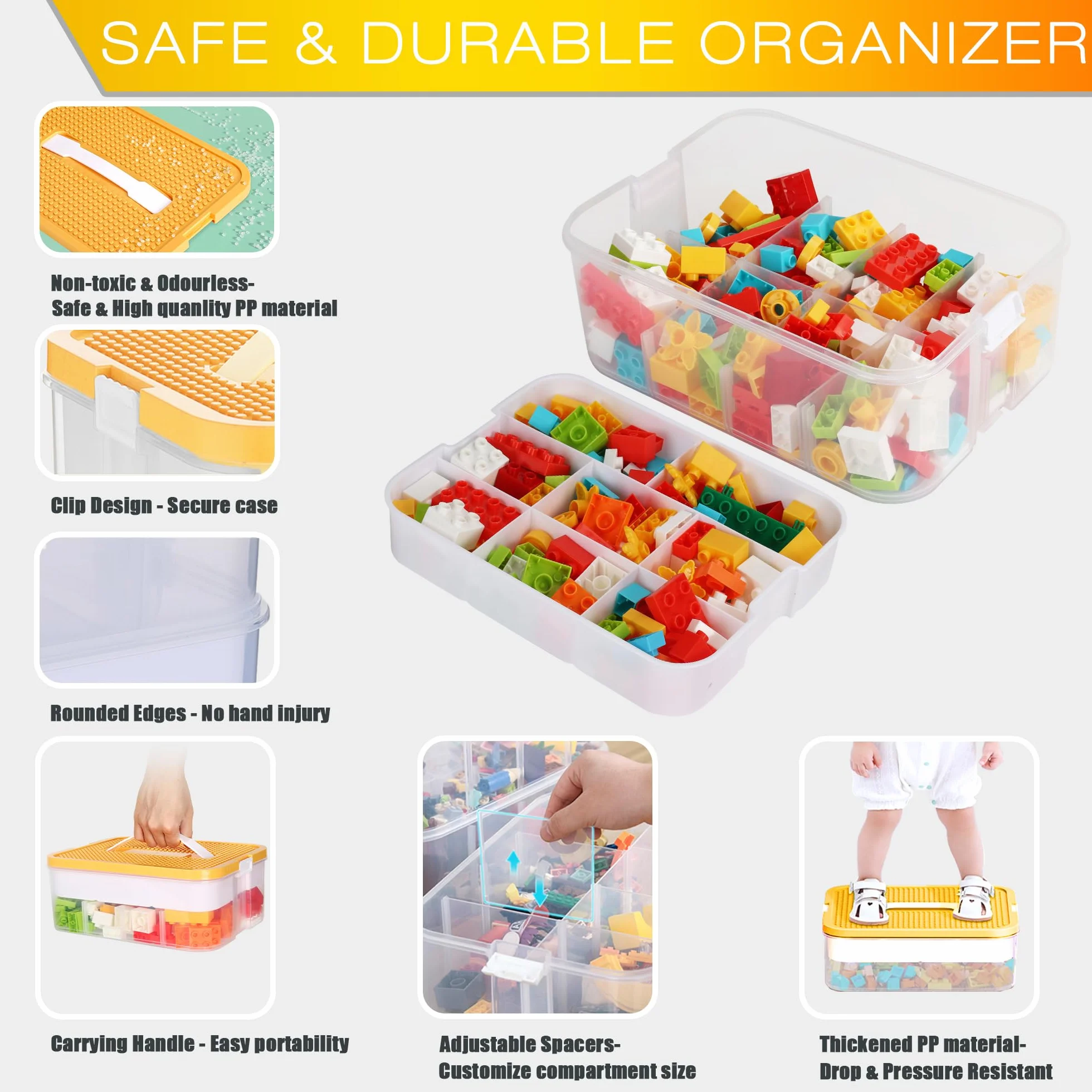 WillingHeart Pudełka do przechowywania Lego z pokrywką, możliwość układania w stos, pudełka do sortowania zabawek, małych części, pojemnik, przezroczysty organizer, skrzynka na zabawki dla dzieci