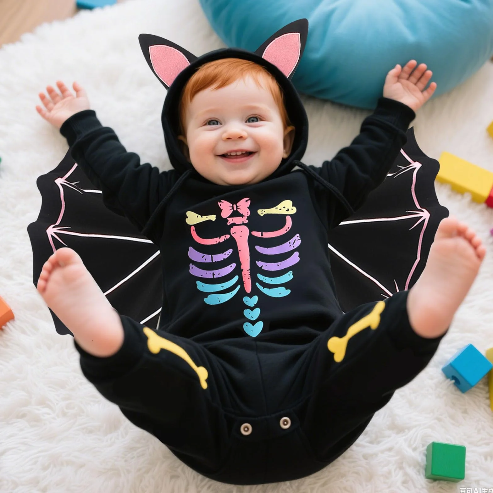 Kostium niemowlęcy na Halloween, kostium nietoperza, śpioszki na Halloween, kostium dla niemowląt, kostium nietoperza dla dzieci w wieku 0-24 miesięcy
