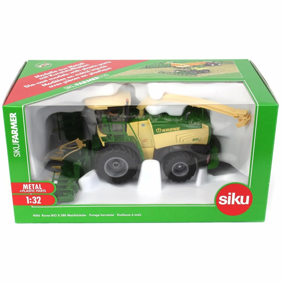 siku 4066, Krone BiG X 580 Forage Harvester, 1:32, Metal/Plastic, Green/Yellow, Movable parts, Multifunctional
