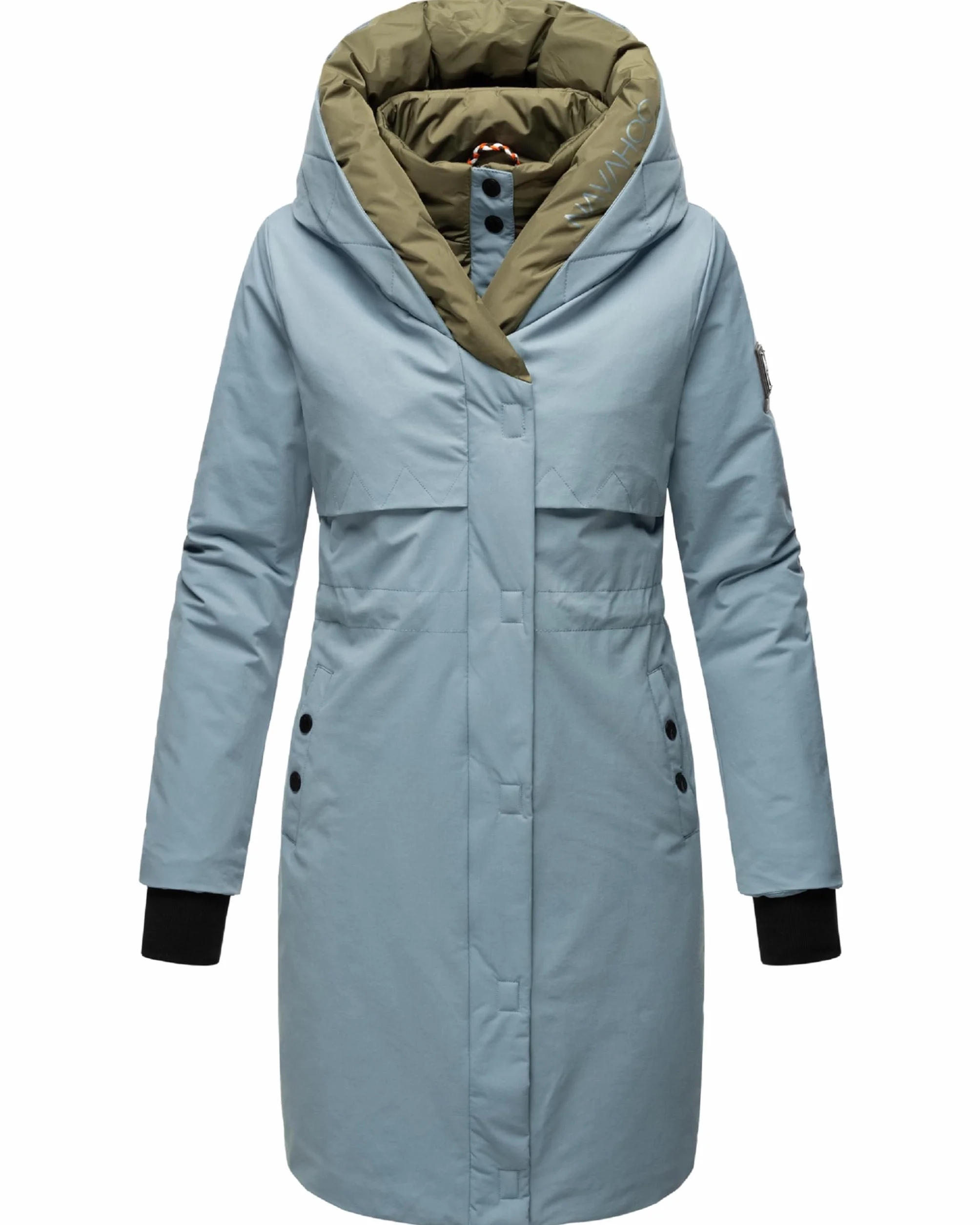 Navahoo Damski płaszcz, długi, ciepły, zimowy, pikowana kurtka z kapturem, Snowelf XS-XXL