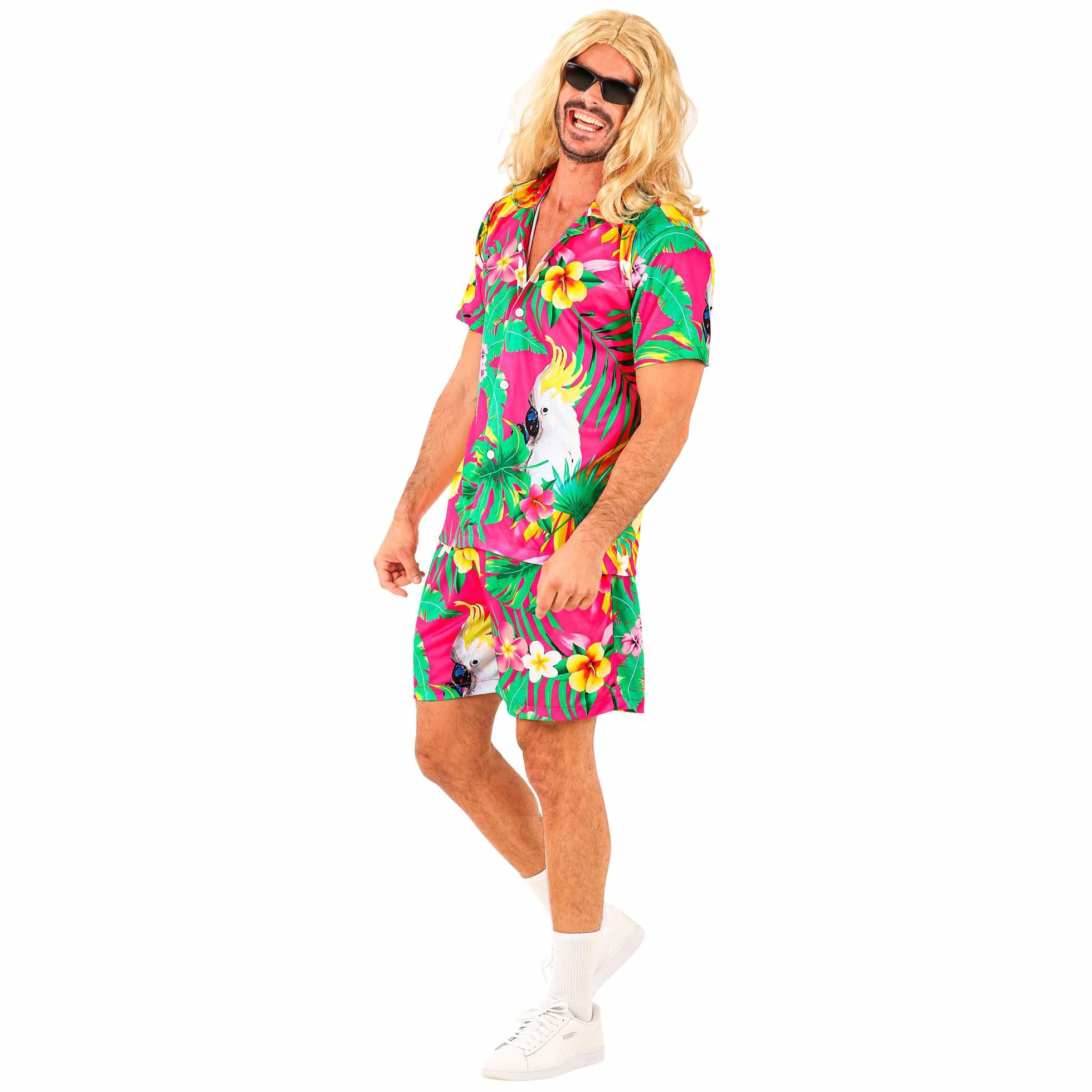 W WIDMANN MILANO Party Fashion - Strój Hawaje, koszula z krótkim rękawem i szorty, kwiaty, aloha, impreza na plaży, przebranie
