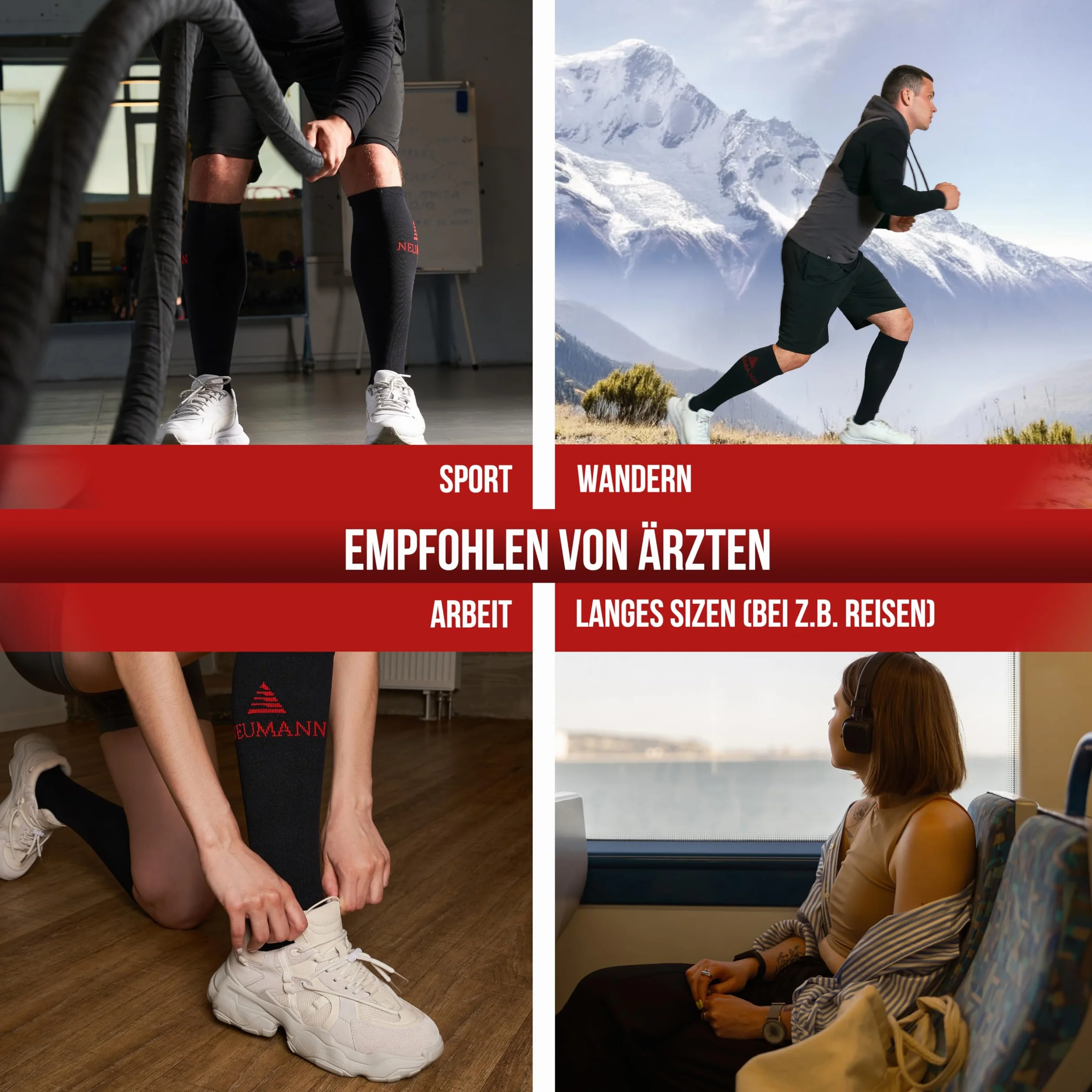 NEUMANN® Skarpety kompresyjne Premium Jacquard - Dla kompresji i stabilności podczas biegania, sportu, pracy i nie tylko - Większa wydajność i szybszy powrót do formy (Rozm. 39-42, 15-20mmHg)