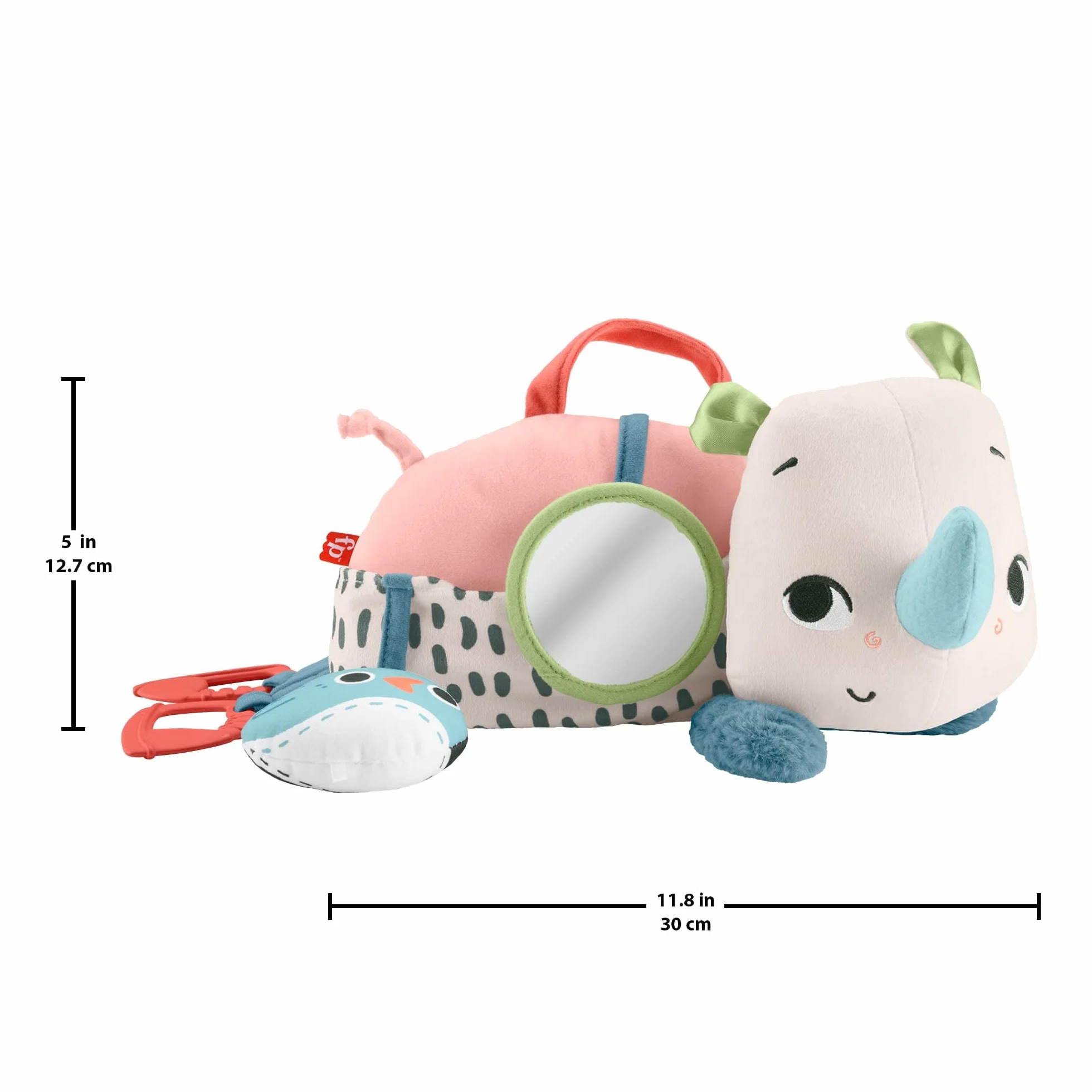 Fisher-Price Planet Friends Nosorożec aktywizujący Miękka zabawka sensoryczna do zabawy na brzuszku dla dzieci od narodzin, HYR55