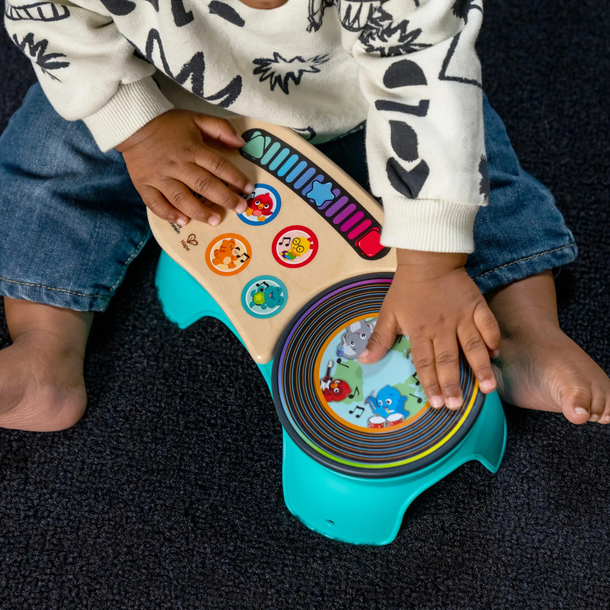 Baby Einstein, Hape DJ Discovery zabawka muzyczna gramofon, dla niemowląt, ponad 50 dźwięków i melodii, reaguje na najlżejszy dotyk, od 6 miesięcy
