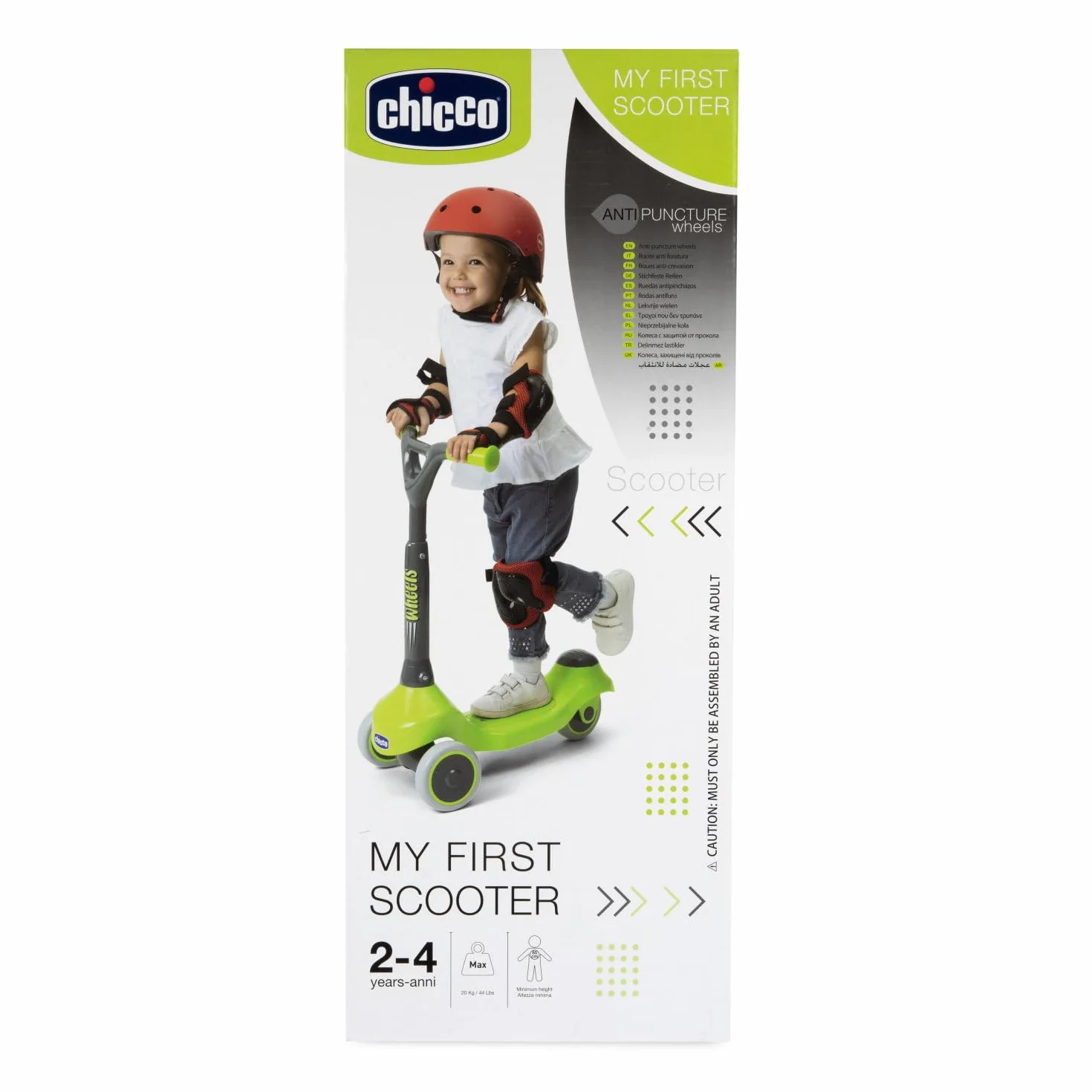 Chicco Hulajnoga dziecięca My First Scooter, rozwojowa hulajnoga dla dzieci, lekka i łatwa do przenoszenia, antypoślizgowa podstawa, 2-4 lata, 3 gumowane koła, maks. 20 kg, pomysł na prezent