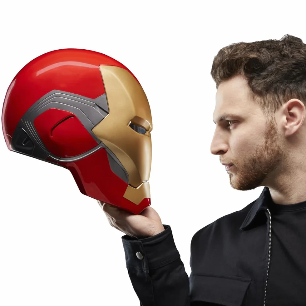 Avengers Marvel Legends Series Iron Man Premium elektroniczny kask z Light FX, Endgame sprzęt do odgrywania ról dla dorosłych, czerwony