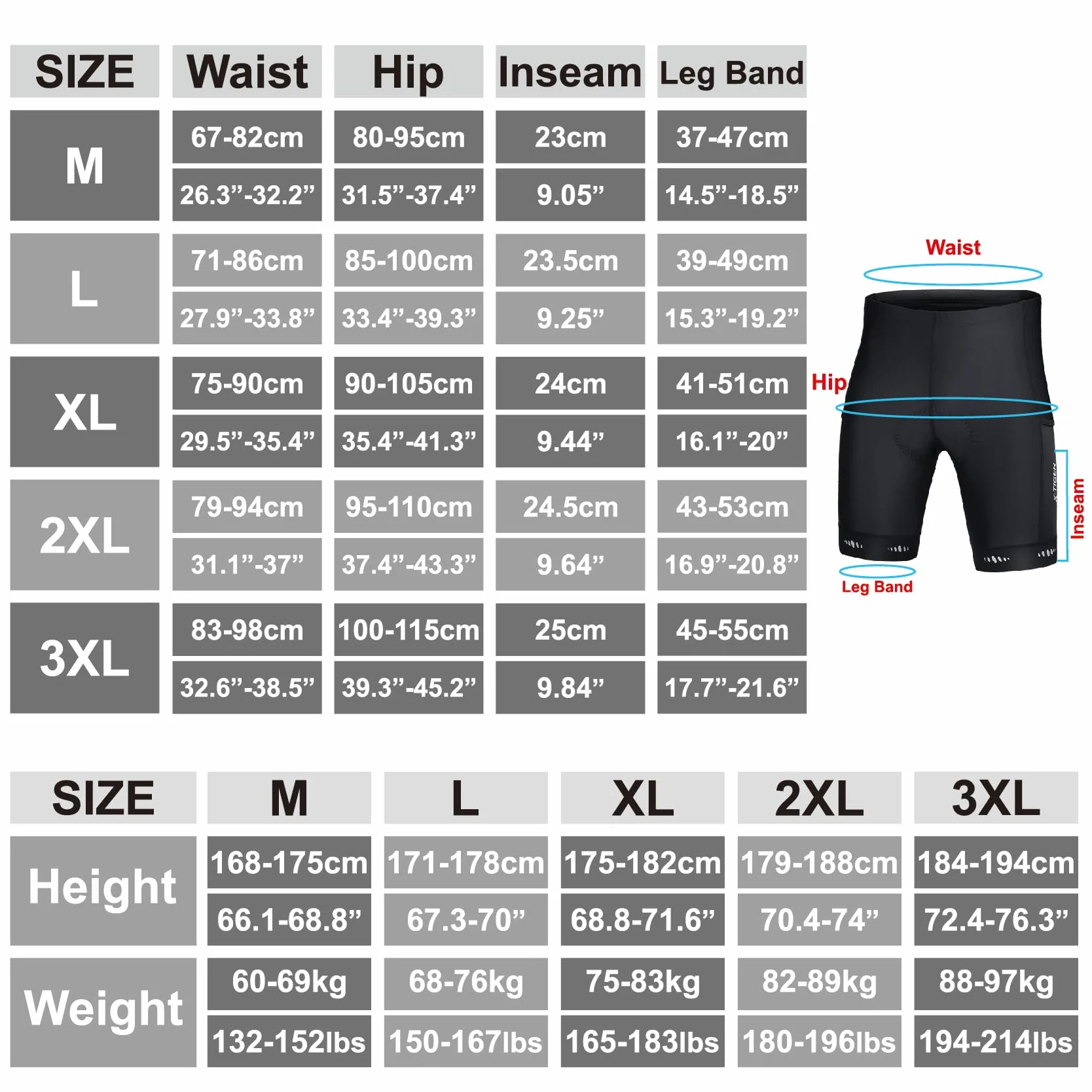X-TIGER Męskie spodnie rowerowe z wyściółką 5D, spodnie rowerowe, oddychające, szybkoschnące, z 3 kieszeniami, 801 czarny, XL