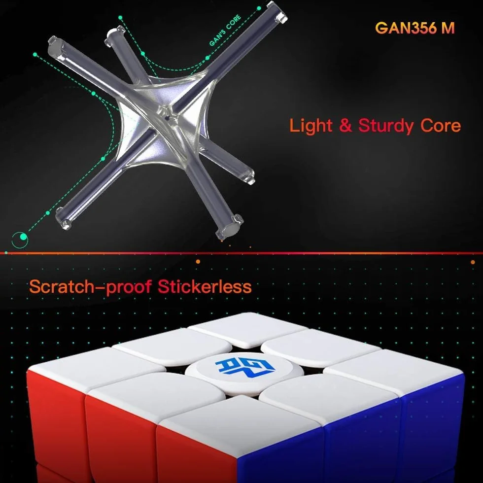 GAN 356M 3x3 Magnetyczna kostka speedcube, Najlepsza kostka magiczna z 48 magnesami / 4 rodzajami sprężystości–szybki i płynny obrót, wytrzymała i trwała, profesjonalna, oryginalna kostka z magnesami