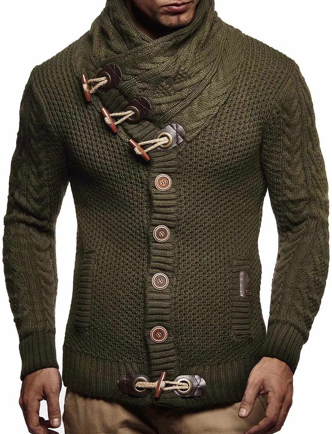 Leif Nelson LN5005N męska kurtka z dzianiny z kołnierzem szalowym, krój slim fit, zimowa kurtka rekreacyjna, na lato, nowoczesny męski sweter z kapturem