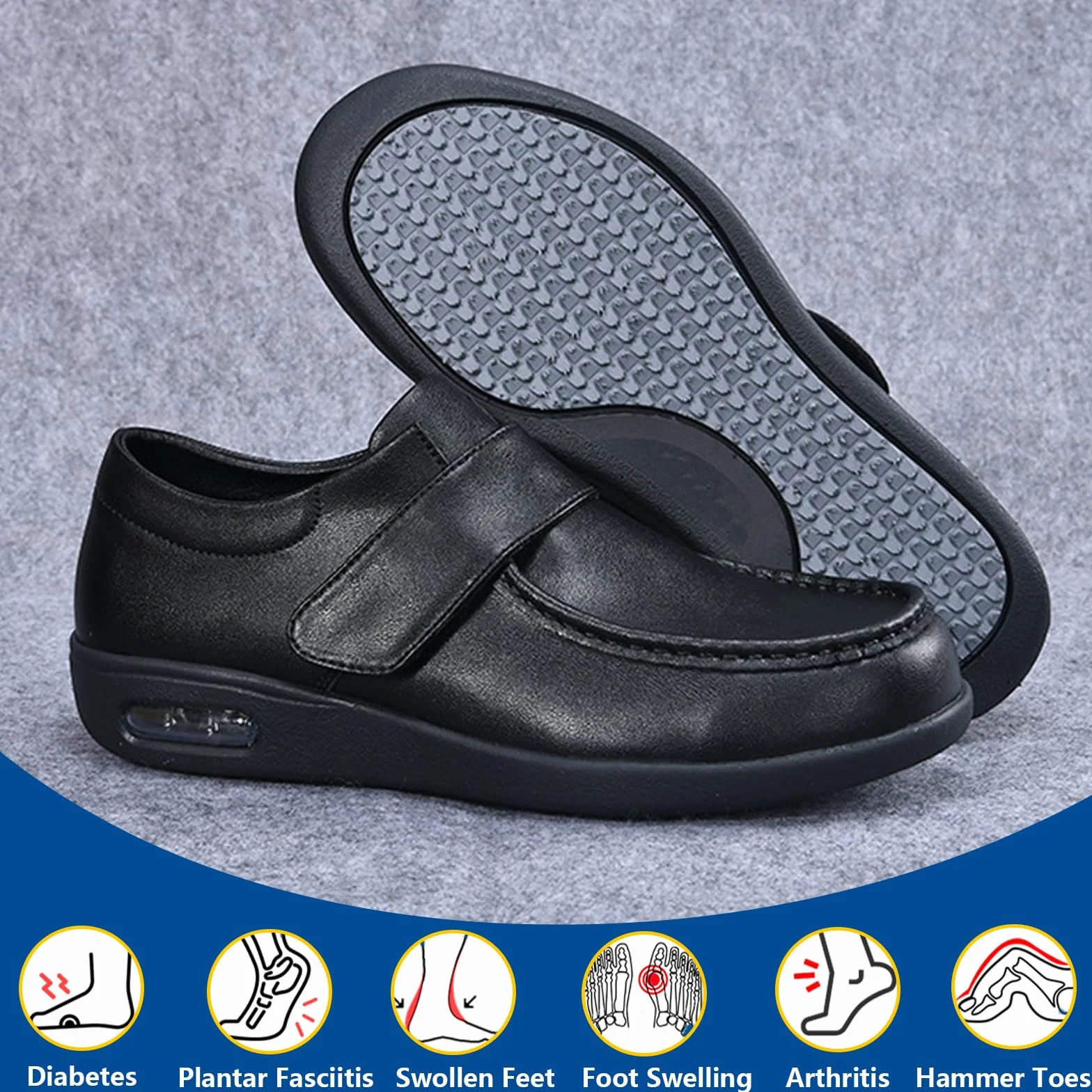 bumuam Męskie skórzane buty dla diabetyków bardzo szerokie buty ortopedyczne męskie buty skórzane regulowane szerokie wygodne buty do nadmuchiwanych stóp