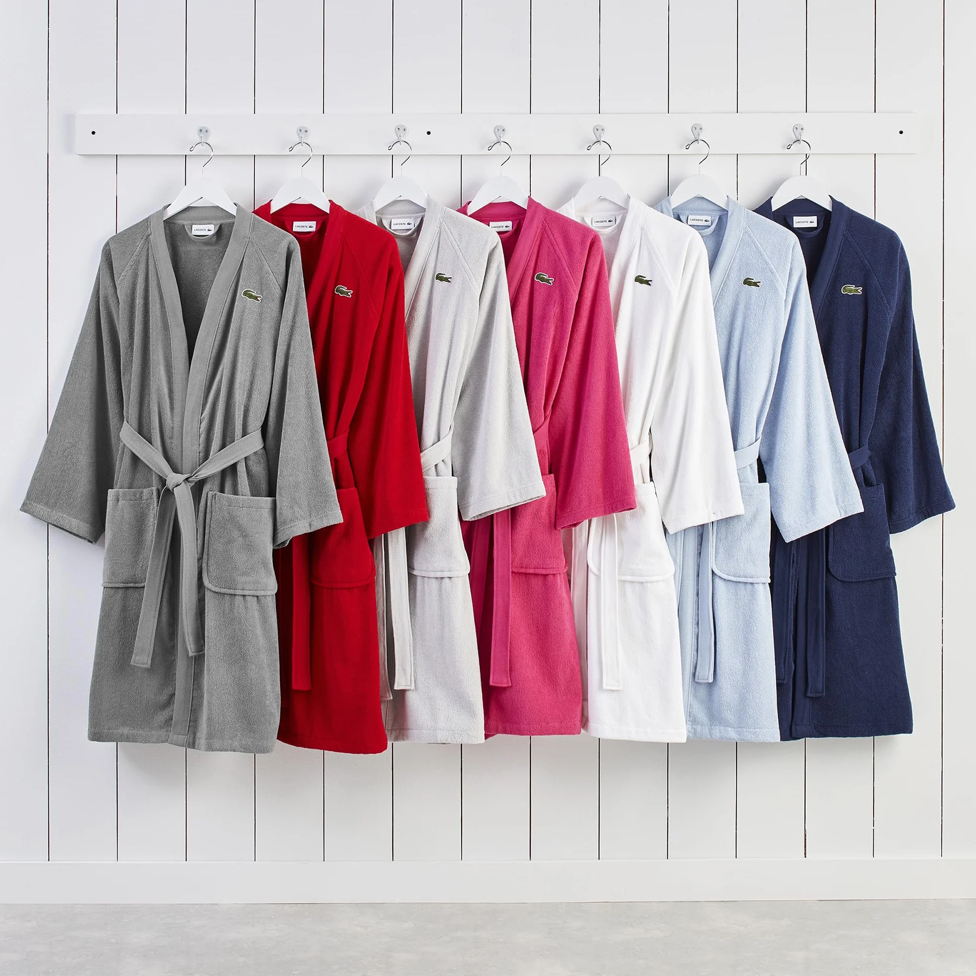 Lacoste Klasyczny szlafrok kąpielowy w100% z bawełny, dla mężczyzn i kobiet, jeden rozmiar pasuje do większości, biały