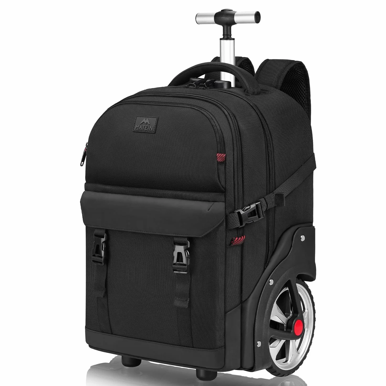 MATEIN Trolley Plecak Z Rolkami, 17,3-Calowy Plecak PodróżNy Z DużYmi KółKami, 50-Litrowy Plecak PodróżNy Z KółKami, Zamkiem Szyfrowym, Wodoodporny Do PodróżY SłUżBowych, Czarny