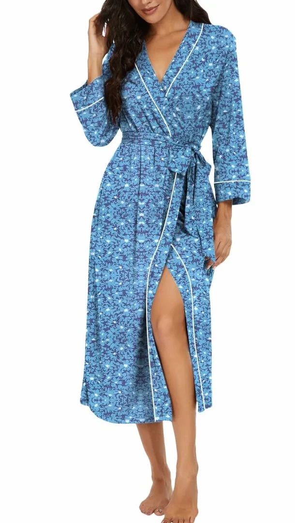 PrinStory Damskie szlafroki na co dzień kimono szlafrok długi szlafrok miękki damski rękaw 3/4 damska odzież domowa