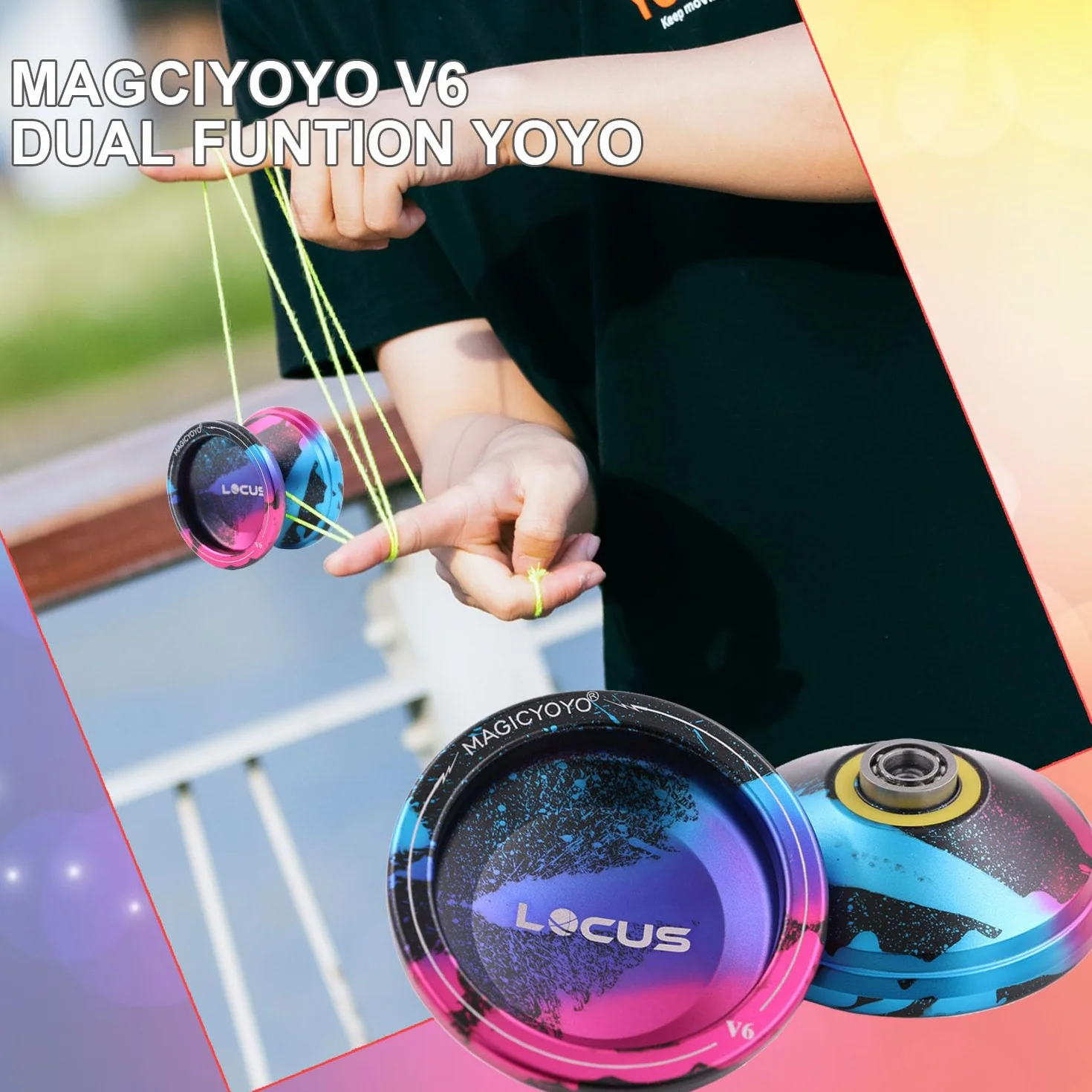 MAGICYOYO V6 Pro responsywne Yoyo z niereagującym łożyskiem dla dzieci i dorosłych sztuczki jojo, podwójna funkcja metalu yoyo z wyjmownikiem + torbą + 10 strun, różowy i czarny i niebieski