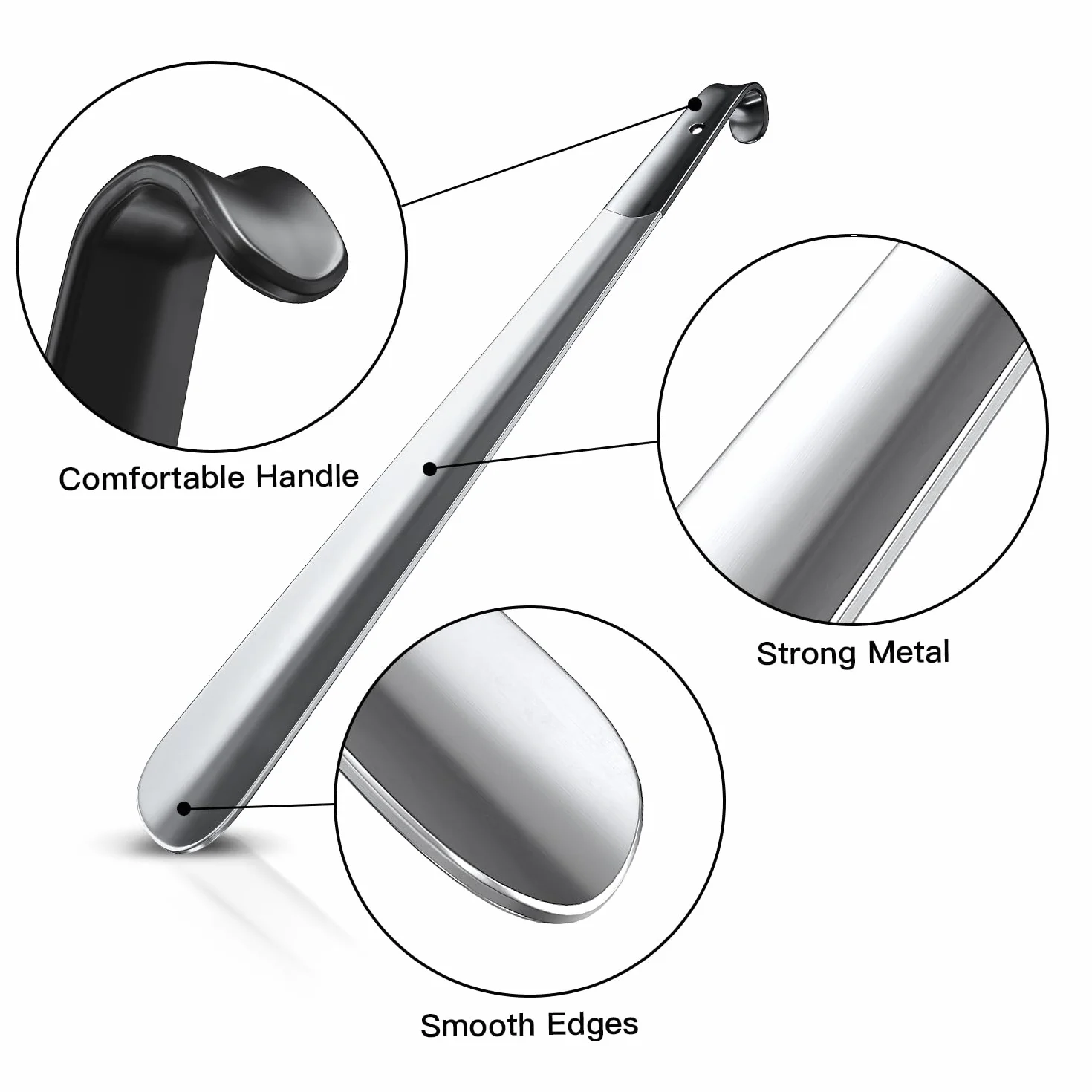 3 sztuki metalowych łyżek do butów, długie, 42 cm i 42 cm i 30 cm, metalowe łyżki do butów, stabilne wykonanie, do podróży, dla kobiet w ciąży, osób starszych
