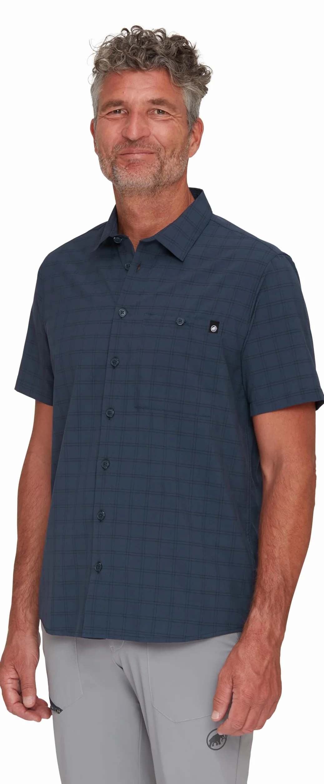 Mammut Lenni Shirt Men – Koszula Trekkingowa Męska | Krótki Rękaw, Ochrona UV, Szybkoschnąca i Oddychająca | Rozmiar M, Granatowy-czarny