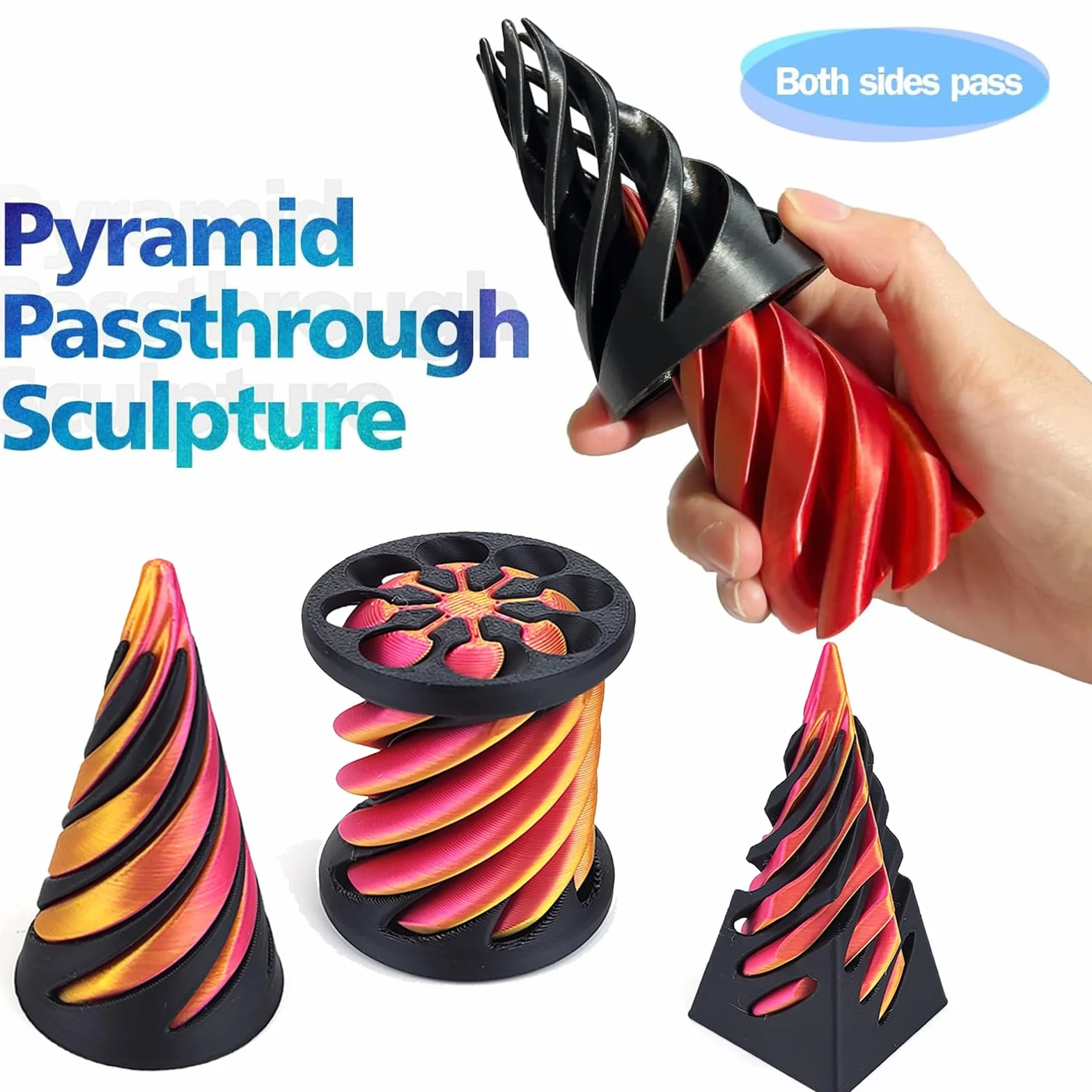 3 sztuki zabawka fidget w kształcie spiralnego stożka z drukiem 3D, The Impossible Cone Pyramid zabawka spiralna, zabawki fidget dla dorosłych, zabawka antystresowa do łagodzenia lęku dla