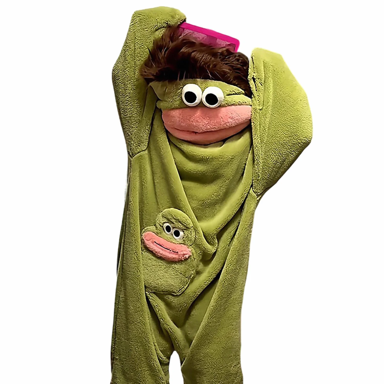 Silly Onesie Green Plush Monster Onesie piżama, przytulne body z miękkiej tkaniny, długie rękawy, uroczy wzór kreskówkowy