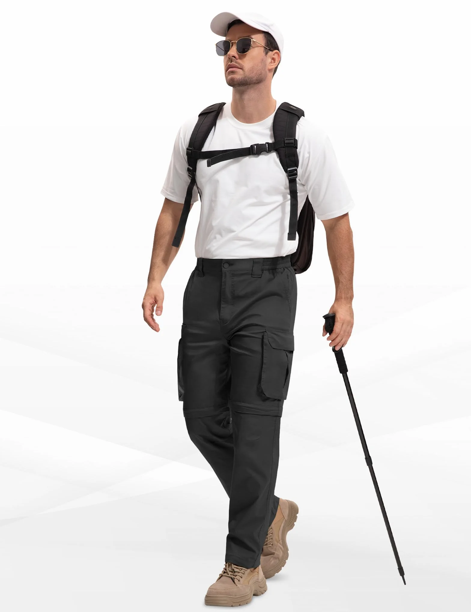 MOURCE Męskie spodnie trekkingowe z zamkiem błyskawicznym, lekkie, szybkoschnące, męskie spodnie cargo, 8 kieszeni, na kemping, podróże, wędkowanie