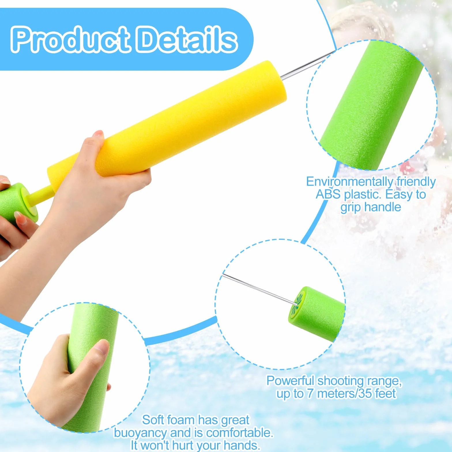3 szt. długi pistolet na wodę dla dzieci, 35 cm kolorowy pistolet natryskowy z pianki, pistolet natryskowy na basen, plażę, do użytku na zewnątrz