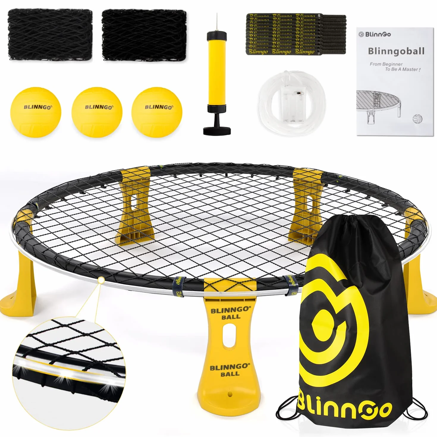 Blinngoball Outdoor zestaw do gry zespołowej składający się z dwie sieci, 3 piłek, torba, pompki do piłek z 1 igłą i instrukcji obsługi i więcej