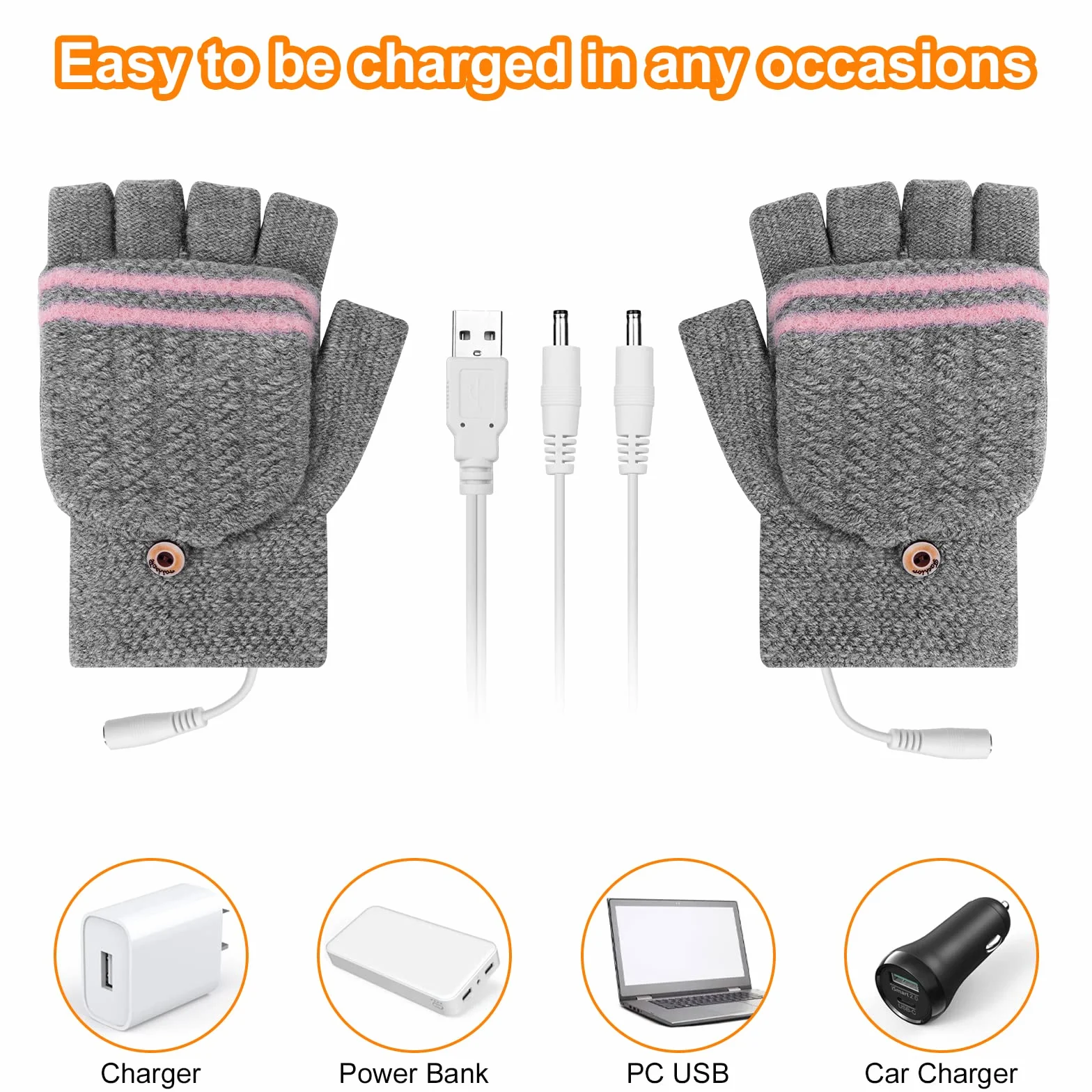Flintronic Ogrzewane przez USB, rękawiczki do dziergania z ogrzewaniem, zimowe rękawiczki do ogrzewania, pełne i pół dłoni, ciepłe rękawiczki na laptopa dla kobiet i mężczyzn, do użytku wewnątrz i na zewnątrz