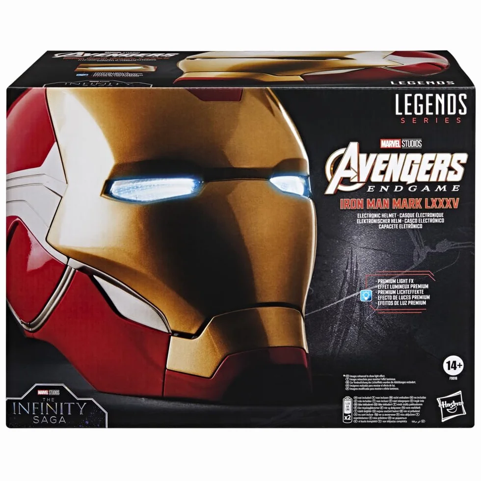 Avengers Marvel Legends Series Iron Man Premium elektroniczny kask z Light FX, Endgame sprzęt do odgrywania ról dla dorosłych, czerwony