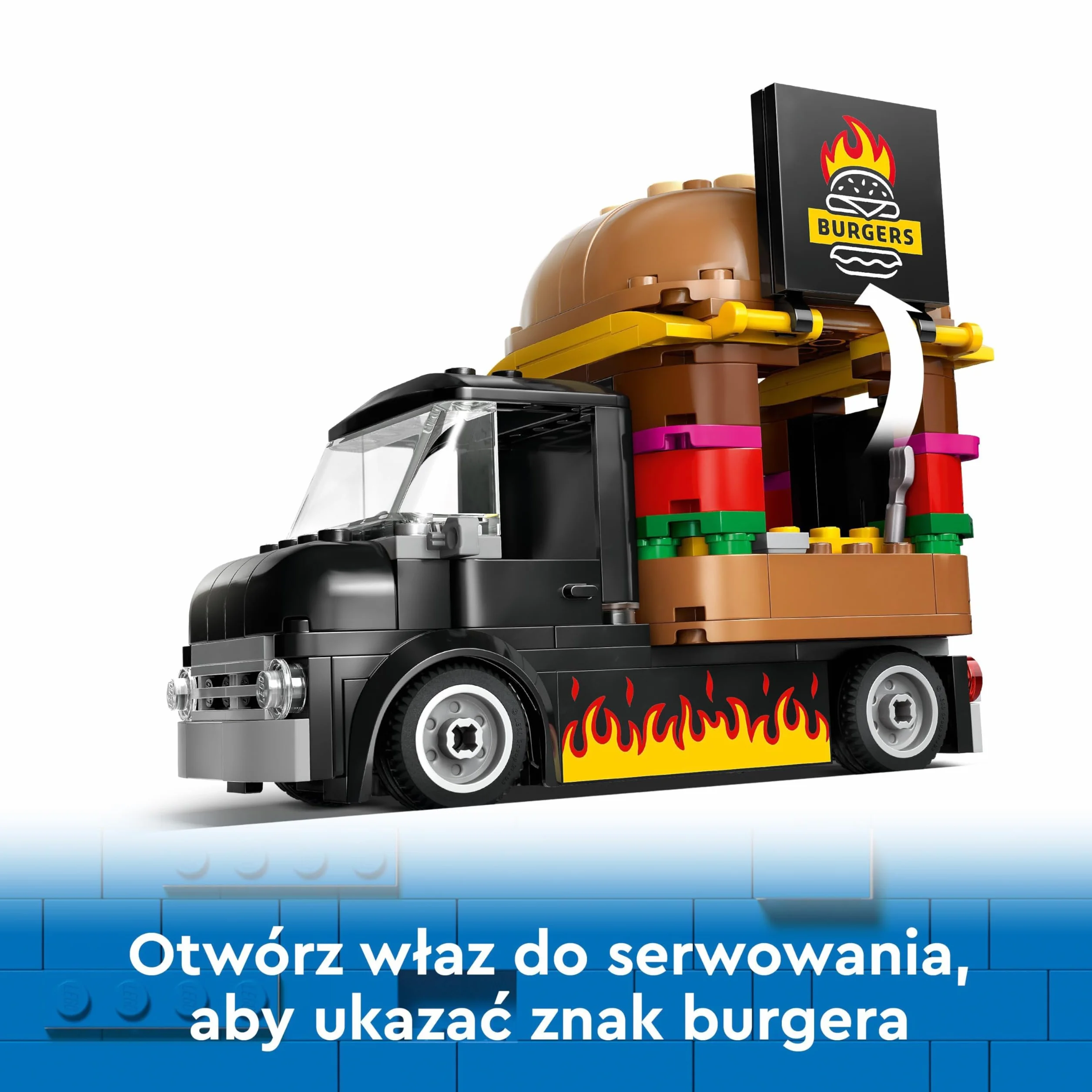 LEGO City Ciężarówka z burgerami, Ciężarówka-Zabawka do Zbudowania dla 5-latka, Zestaw Dla Fana Zabawek Kuchennych i Zabawy z Wyobraźnią, Prezent dla Dziewczynki i Chłopca od 5 lat, 60404