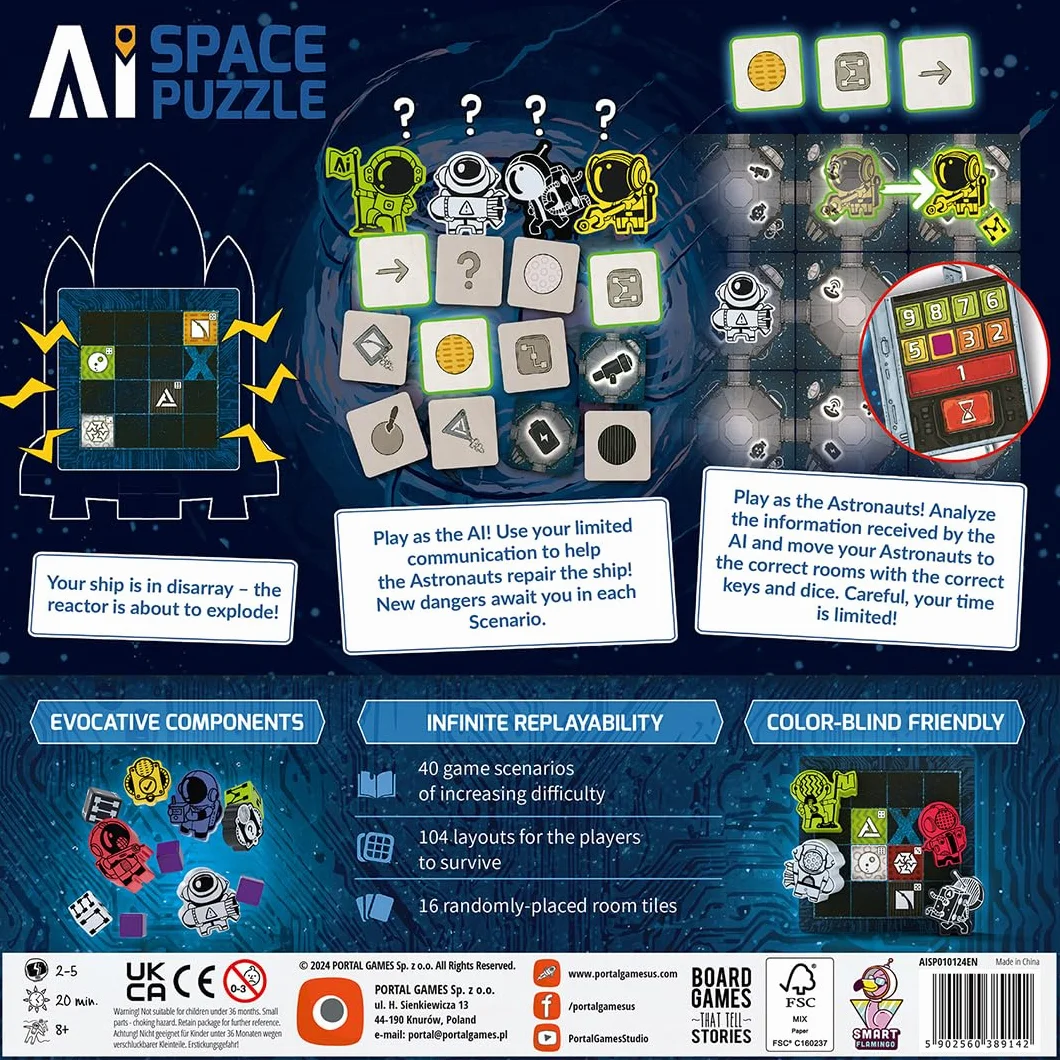Smart Flamingo | AI Space Puzzle | Cooperative Sci-Fi Board Game | AI-Driven Communication Puzzle | 2–5 Players | 30 Minutes | Ages 8+