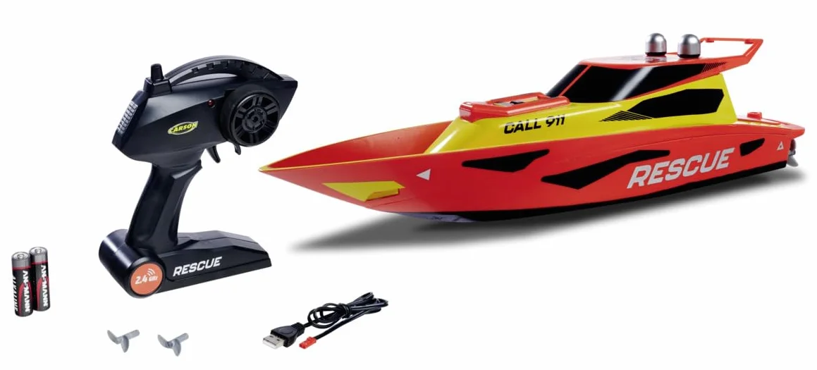 Carson 500108058 RC Rescue 2.4G 100% RTR - zdalnie sterowana łódź, łódź RC, zabawka zdalnie sterowana dla dzieci i dorosłych, pilot zdalnego sterowania