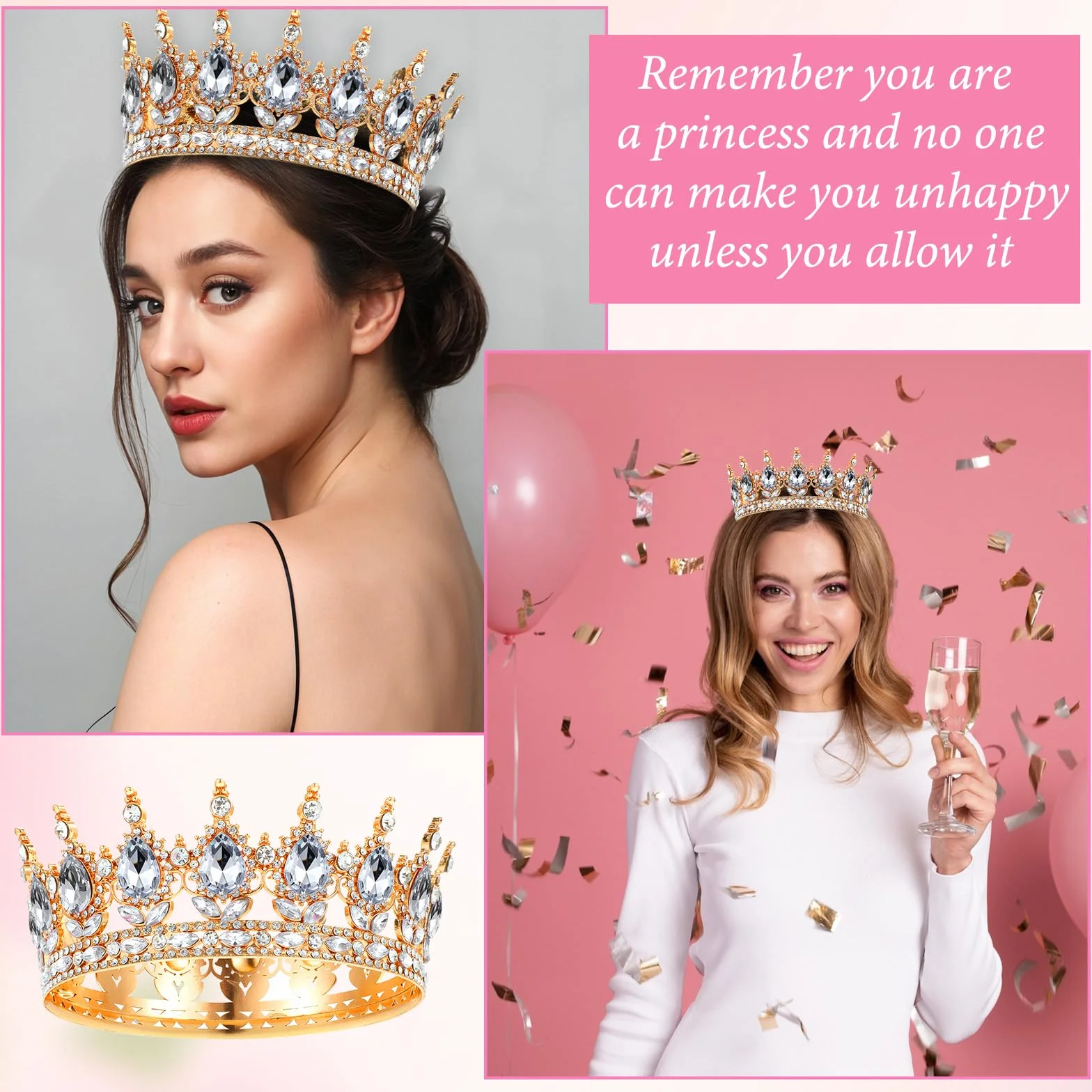 1 x diadem księżniczki, kryształowa tiara dla dziewcząt, kryształowa korona damska, w stylu vintage, tiara, błyszcząca ozdoba do włosów dla panny młodej, na wesele, bal absolwentów, 1 sztuka