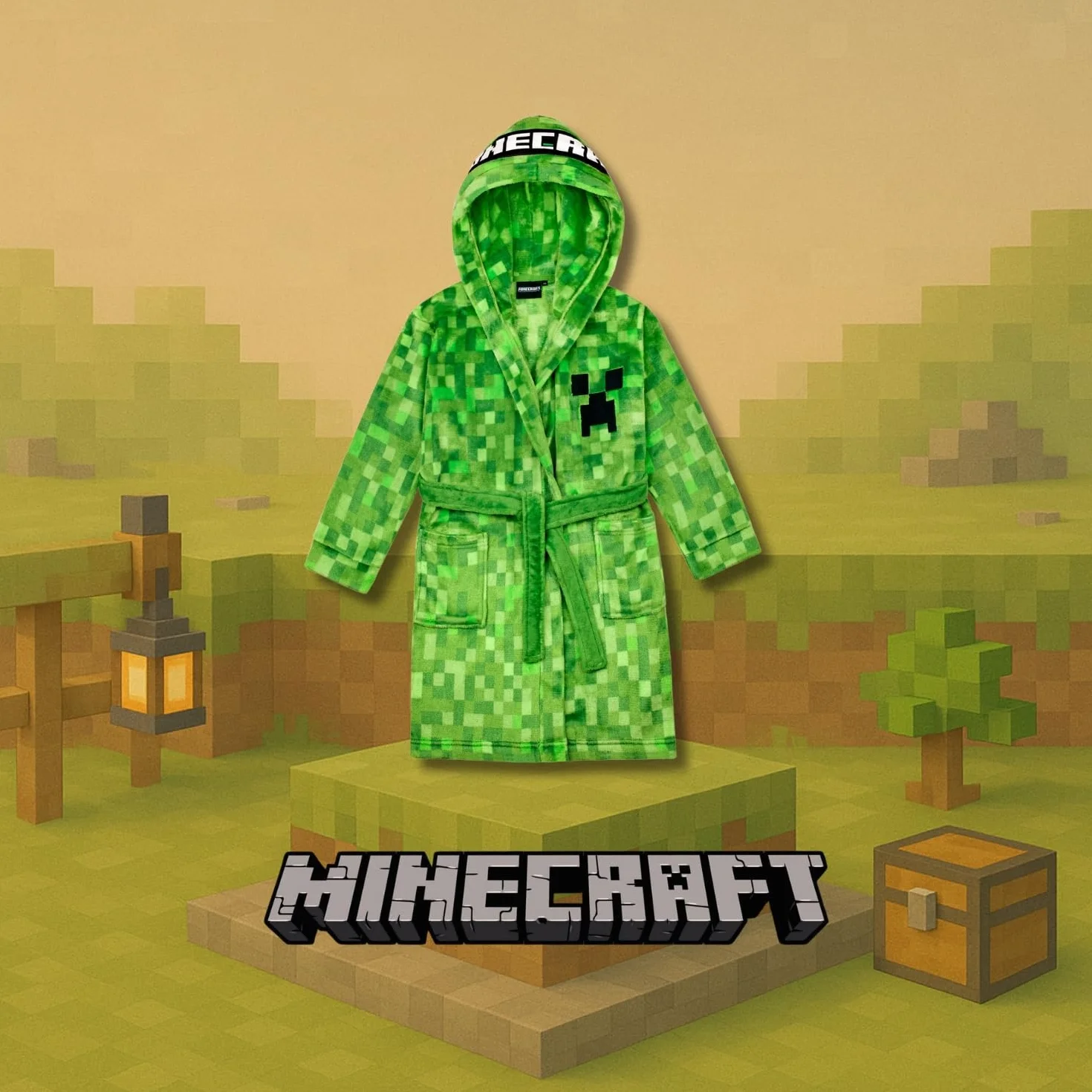 Minecraft Szlafrok dziecięcy chłopięcy polarowy szlafrok poranny z kapturem Creeper Design