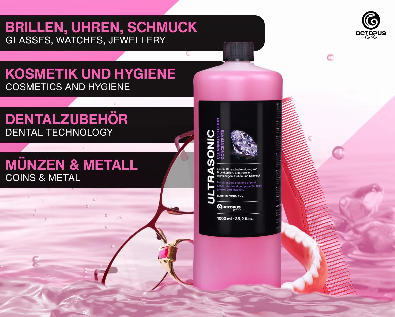 1000 ml ultradźwiękowy specjalny koncentrat czyszczący "Ametyst" różowy