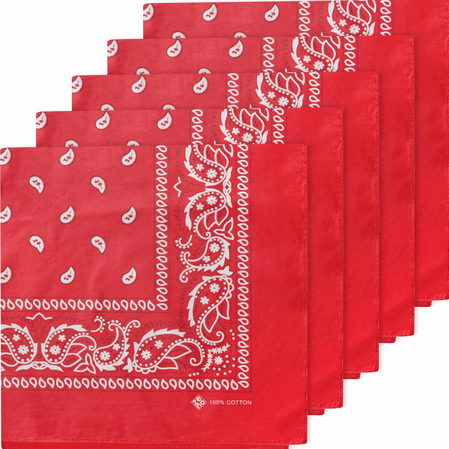 ZENO Czerwona bandana - 100% bawełna i włókna naturalne - Czerwony szalik niezawierający poliestru - Najwyższa jakość - Miękka, trwała i można prać w pralce - Męska bandana - Uniseks i dzieci - 5 szt.
