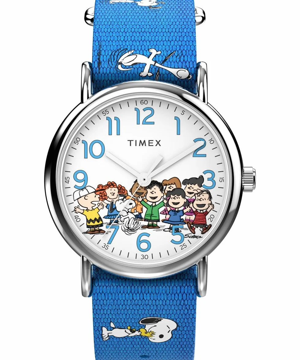 Timex Peanuts Tw2W19400 Zegarek Damski, 38 mm, Brązowy Pasek z Tkaniny, Biała Tarcza i Koperta w Odcieniu Srebra