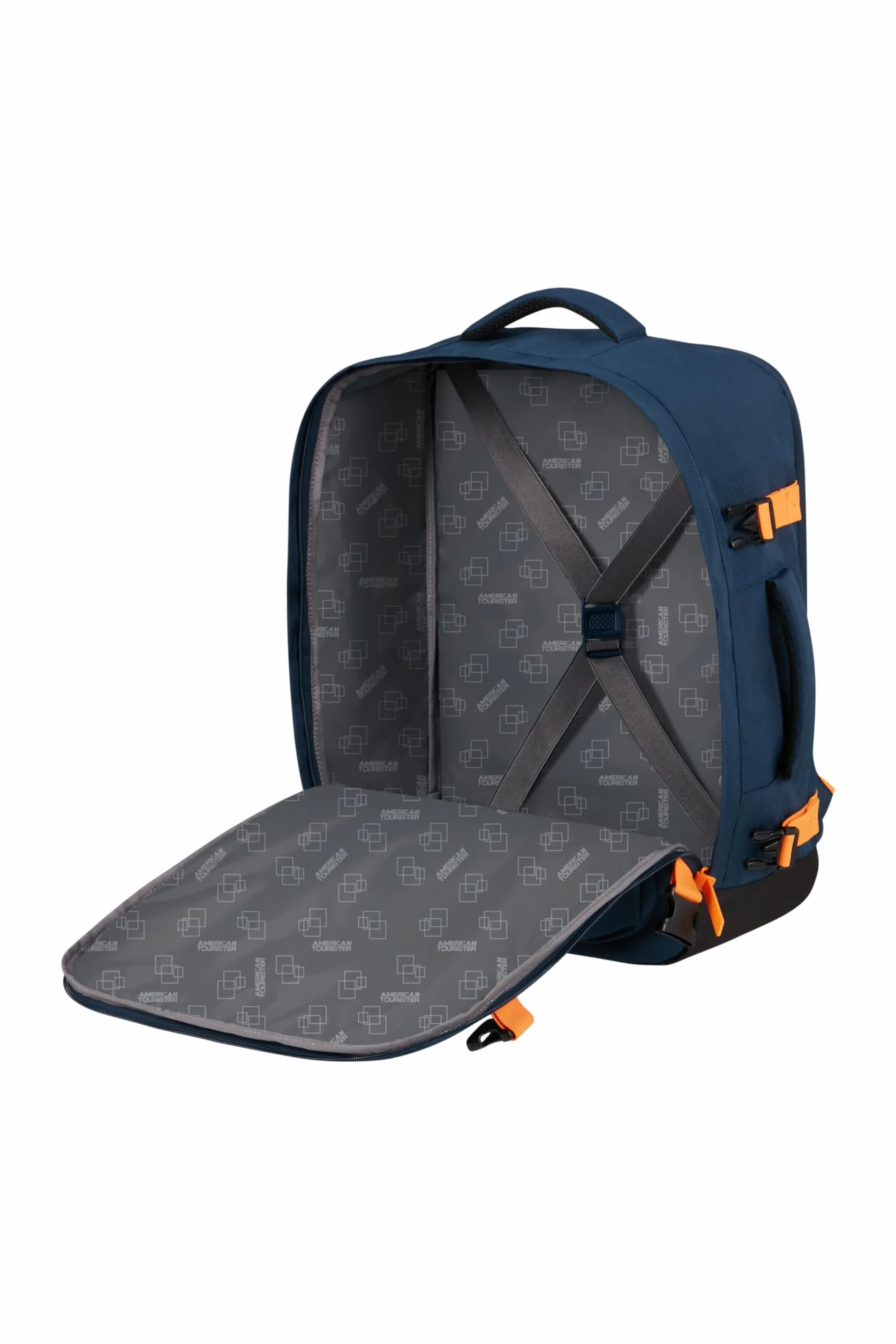 American Tourister Take2Cabin - EasyJet Torba kabinowa 36 x 20 x 45 cm, 38 l, 0,70 kg, bagaż podręczny, plecak samolotowy M pod siedzenie, niebieski/pomarańczowy (Dark Navy/Radiant Orange)