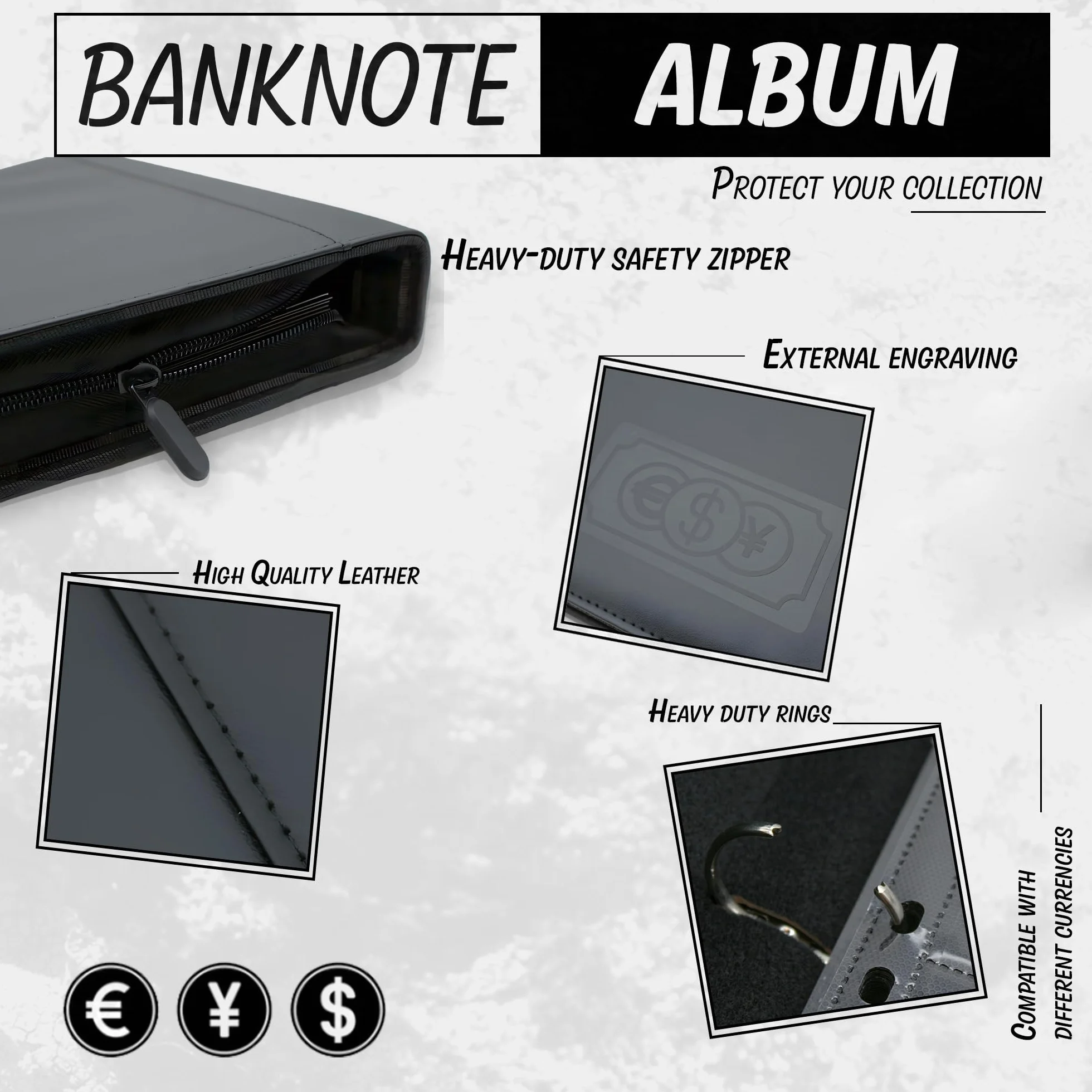 DOJA Barcelona | Album na banknoty z 120 kieszeniami | Książka ze skóry PU Organizer Numismatica Portfel Pokrowiec na zamek | 33x27 | Album banknotów na kolekcję euro, pieniądze, dolary…
