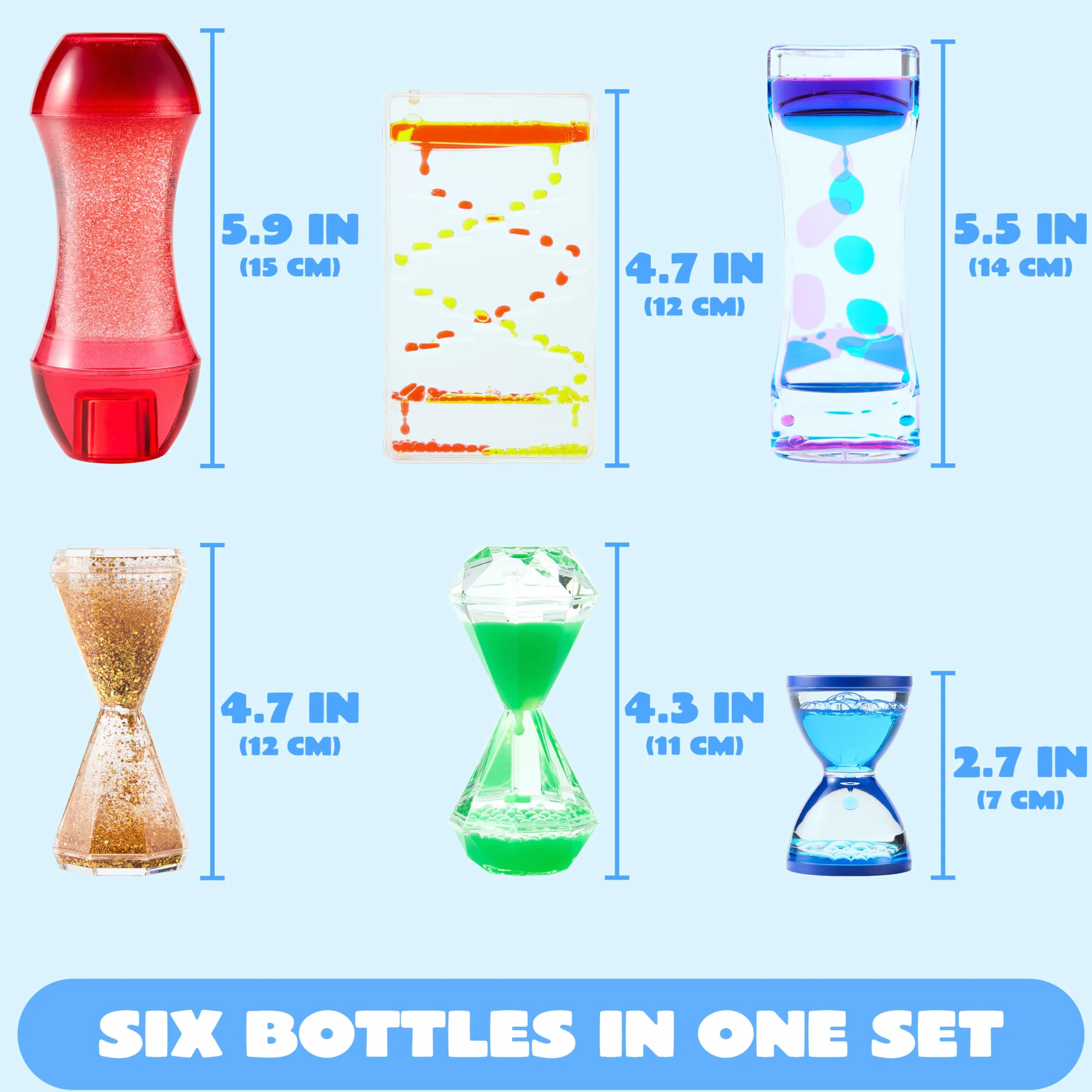 JOYIN 6 szt. sensoryczne zabawki Fidget Tubes dla dzieci z autyzmem, upominki na urodziny dzieci, kojące butelki sensoryczne z wodą przeciwko stresowi, cicha zabawka do klasycznego narożnika