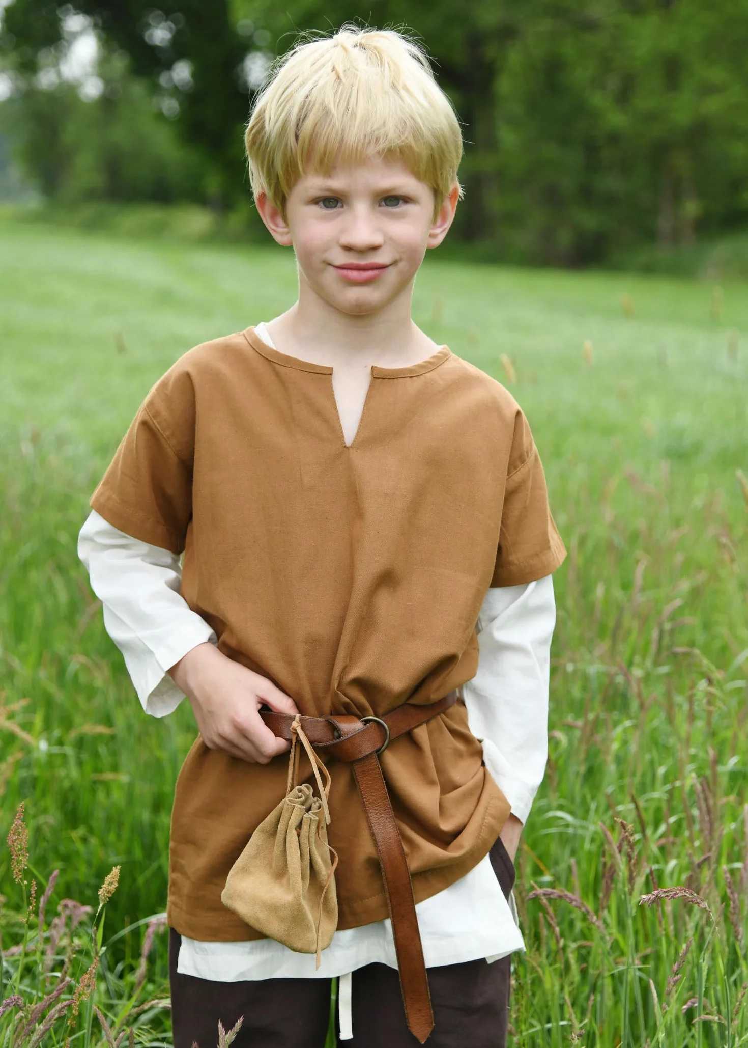 Battle-Merchant Średniowieczna tunika dla dzieci czerwono-biała - rozmiar 110-164 koszula odzież kostium