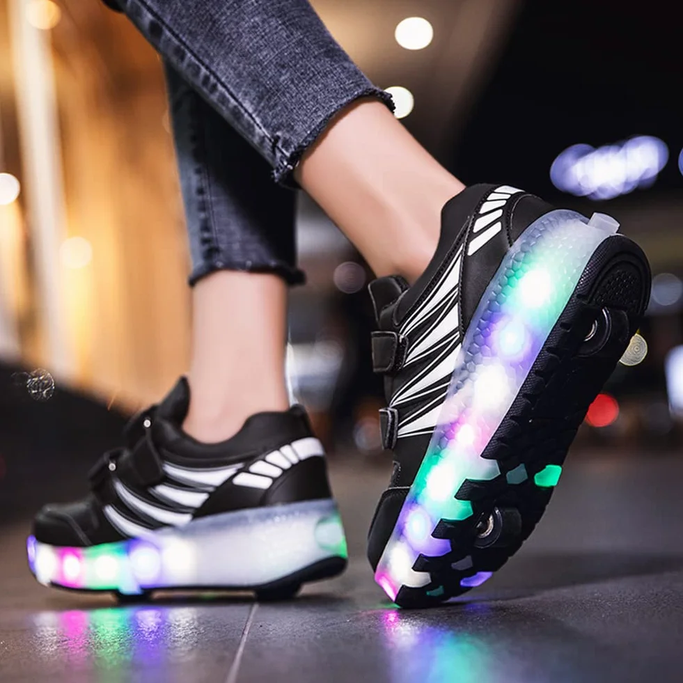 Chłopcy buty z kołami, Oświetlone trenerzy z kołami, Ładowanie USB Dziewczyny LED z kołami Łyżwy Trenerzy Łyżwy Dziecięce Trampki dla Sportowe Odkryty