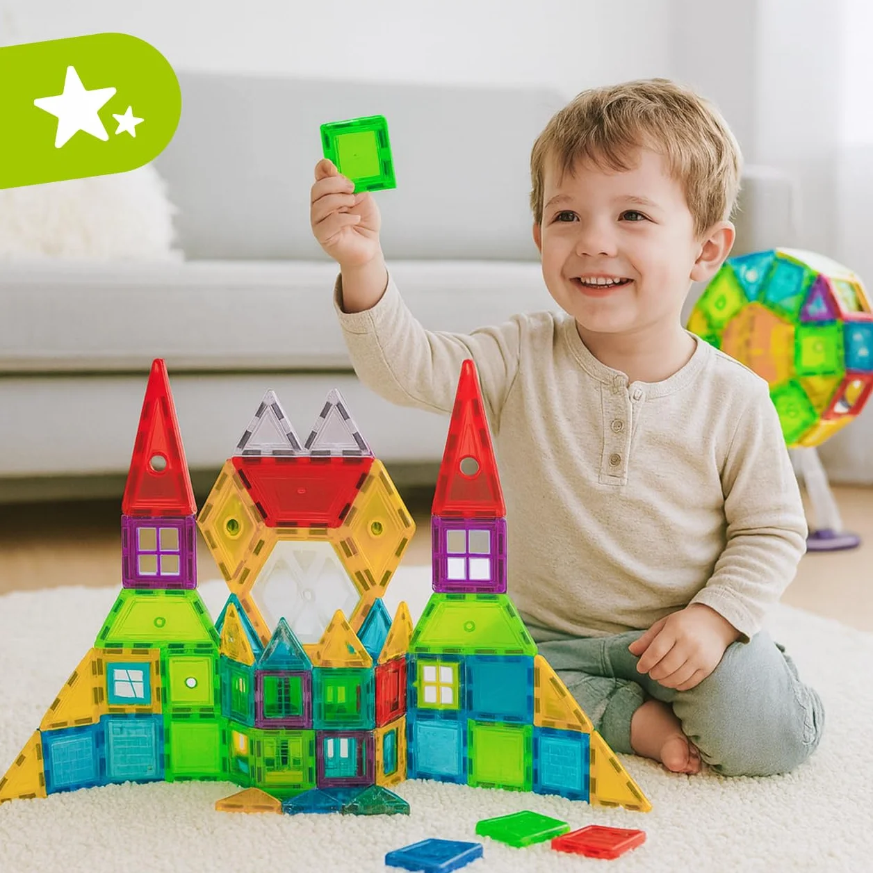 MalPlay Magnetyczne klocki, puzzle, zabawki konstrukcyjne dla dzieci, 130 sztuk, prezent od 3 lat