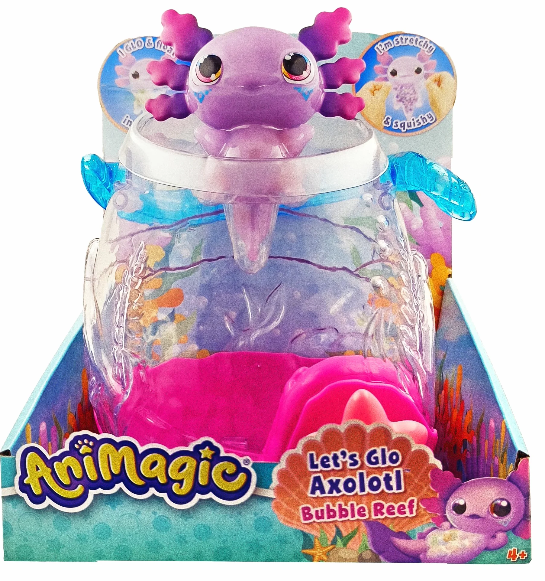 Animagic: Let's Glo Axolotl Bubble Reef | Przenośne akwarium z magicznymi bąbelkami, zawiera również 1 aksolotl Let's Glo | interaktywne elektroniczne zwierzęta | Dla dzieci w wieku od 4 lat