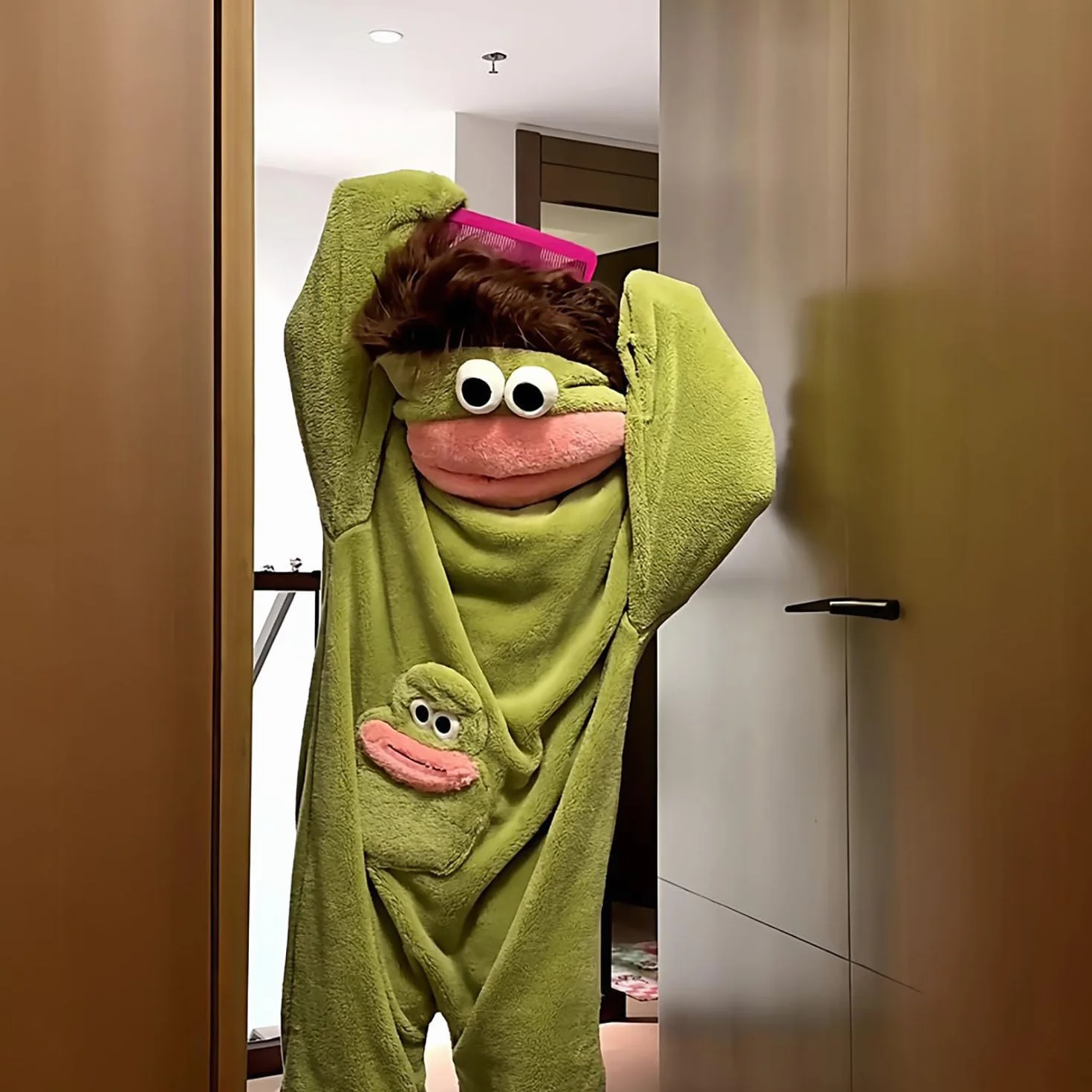 Silly Onesie Green Plush Monster Onesie piżama, przytulne body z miękkiej tkaniny, długie rękawy, uroczy wzór kreskówkowy