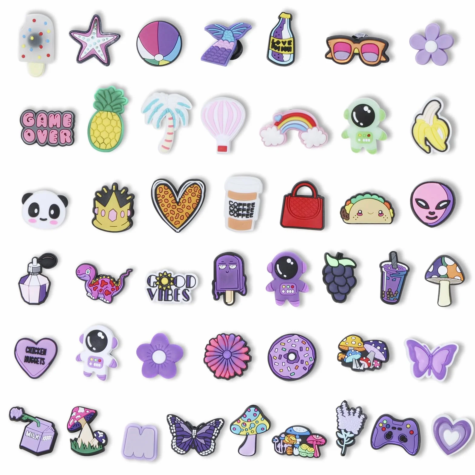 45 szt. zawieszek do butów Croc, kreskówkowe akcesoria do butów Crocs Charms, kosmos na chodaki Crocs, akcesoria, dziewczęta, kobiety, chłopcy, dorośli, prezenty na przyjęcie urodzinowe, Jeden