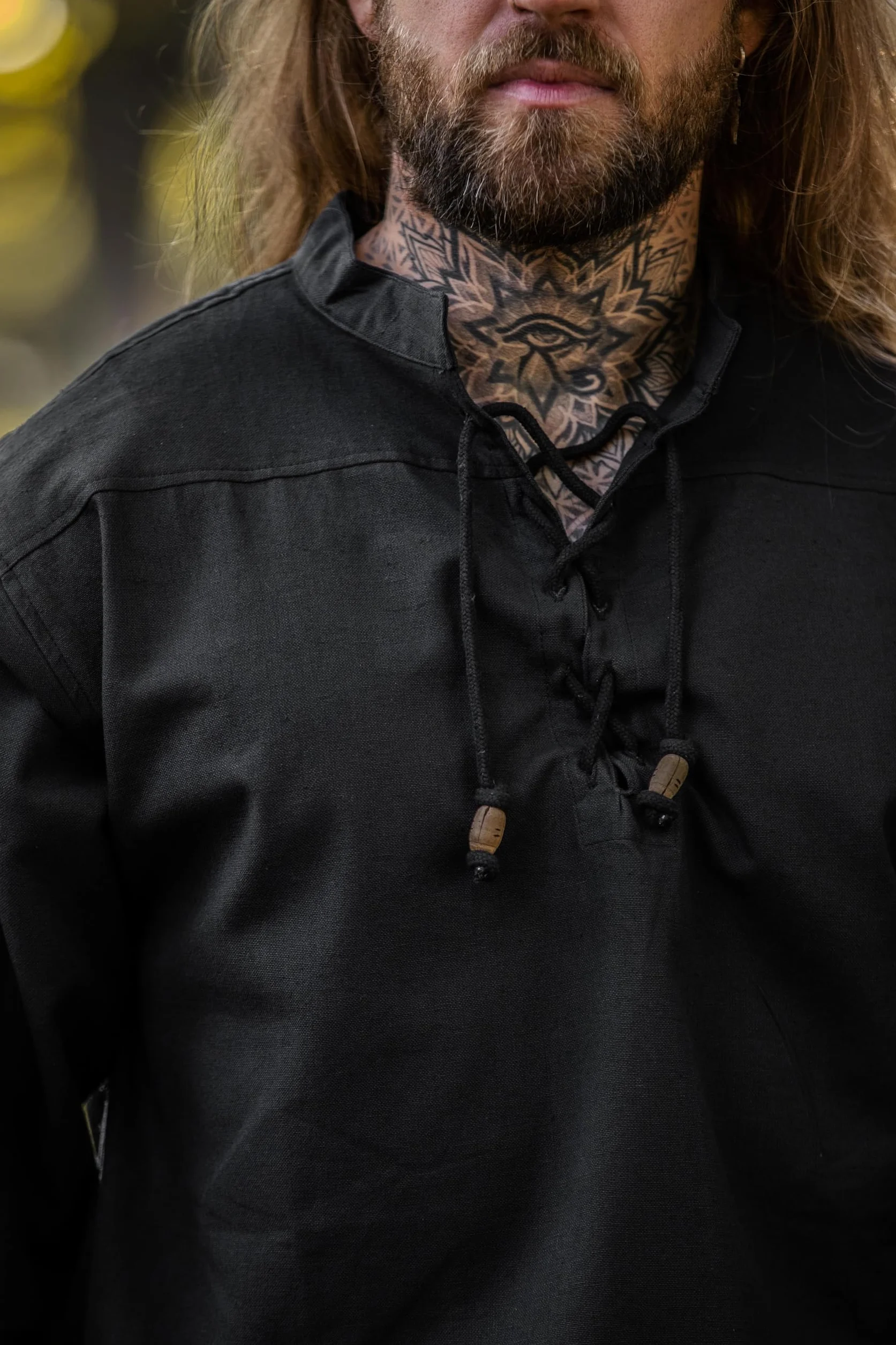 Leonardo Carbone® Średniowieczna koszula Ansbert - średniowieczna odzież, średniowieczna koszula męska, odzież LARP, strój festiwalowy, kostium karnawałowy, koszule rekreacyjne z długim rękawem - 100%