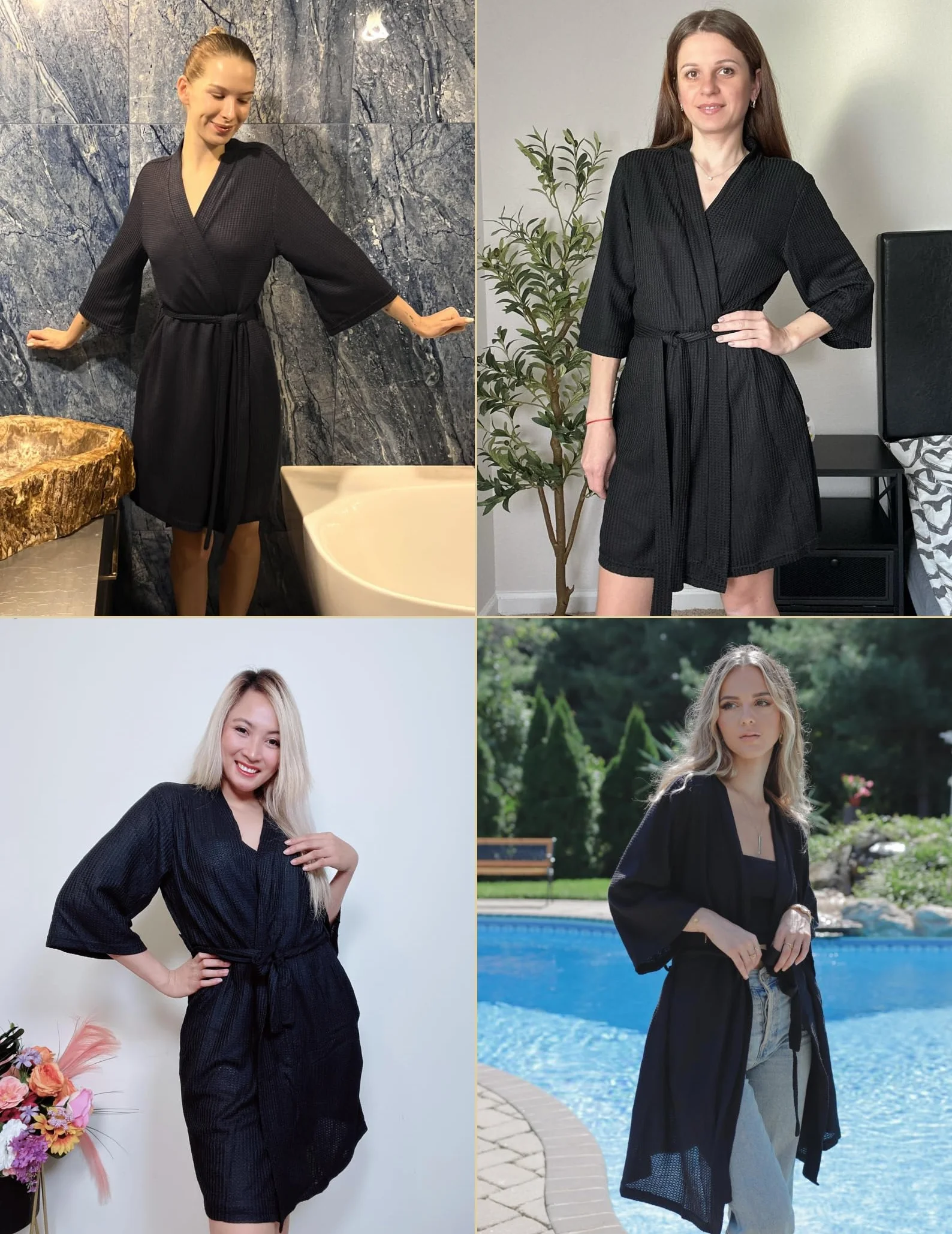 Ekouaer Szlafroki dla kobiet szlafrok z dzianiny waflowej miękki lekki do kolan odzież domowa S-XXL