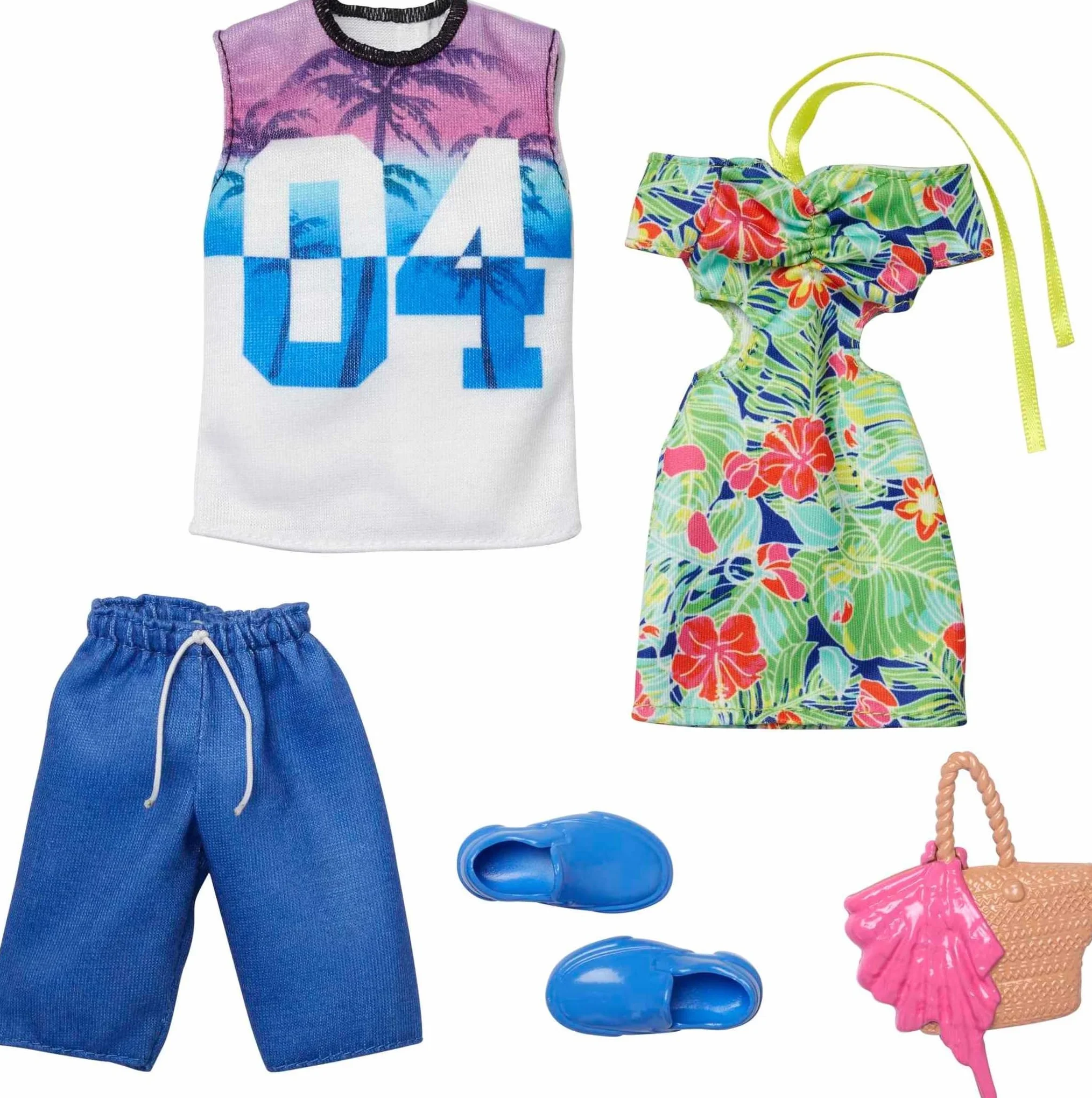 Barbie i Ken Tropical Fashion Pack - HBV72 - Zestaw 2 strojów - Tropikalna Sukienka + Torba, Strój kąpielowy + Strój kąpielowy dla Kena